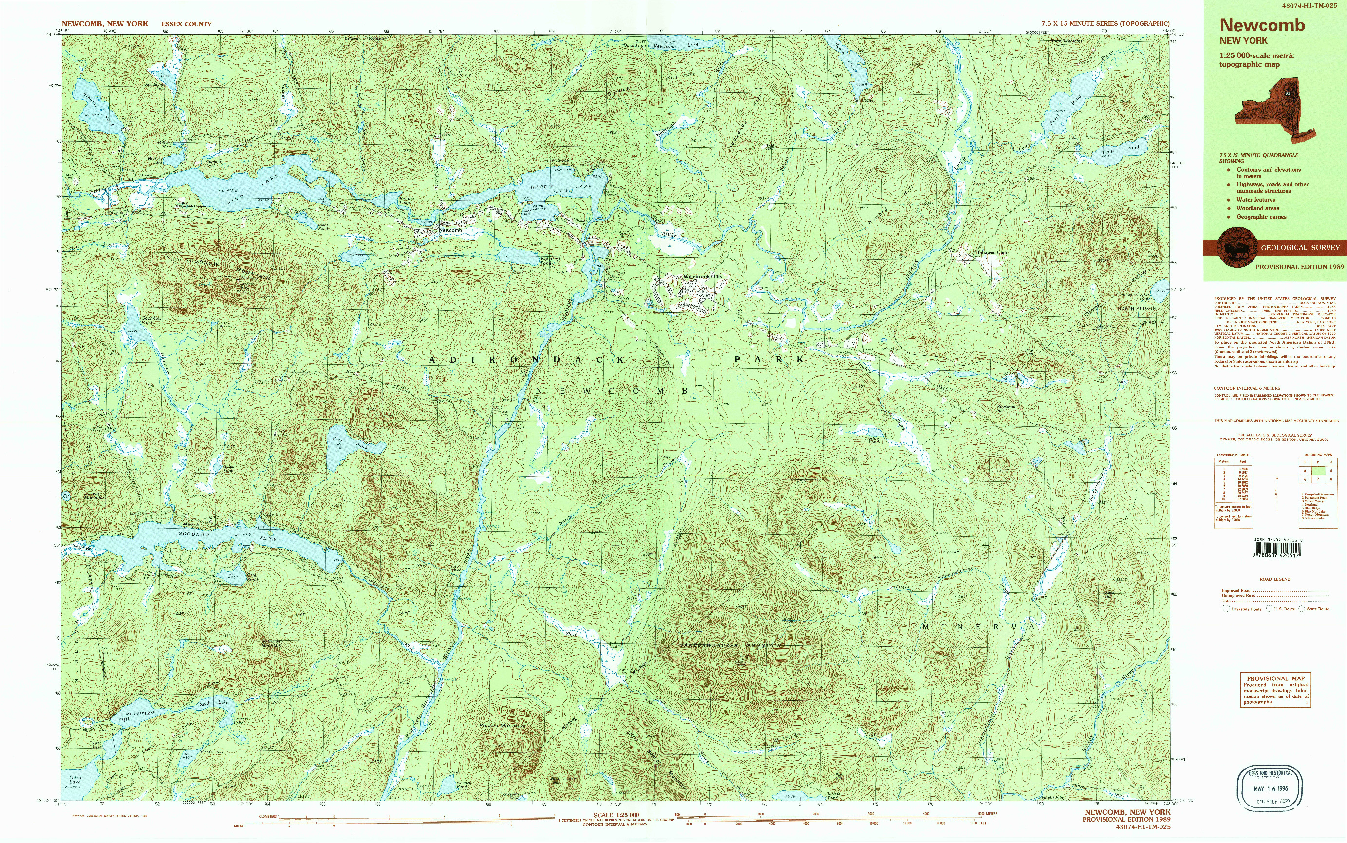 USGS 1:25000-SCALE QUADRANGLE FOR NEWCOMB, NY 1989