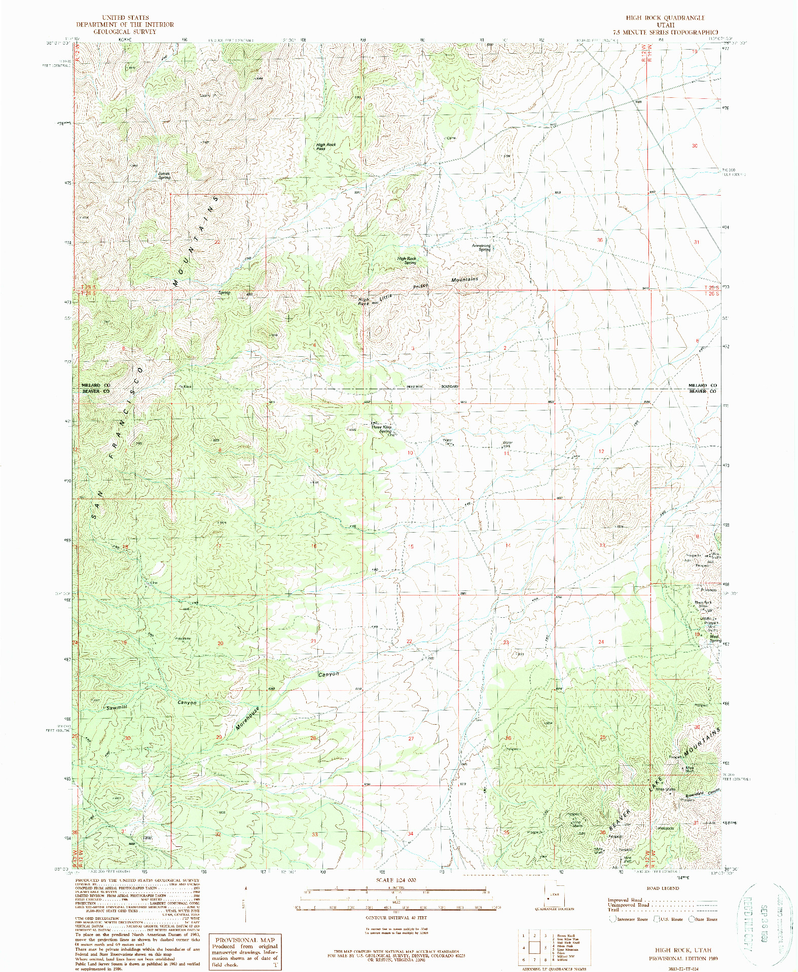 USGS 1:24000-SCALE QUADRANGLE FOR HIGH ROCK, UT 1989