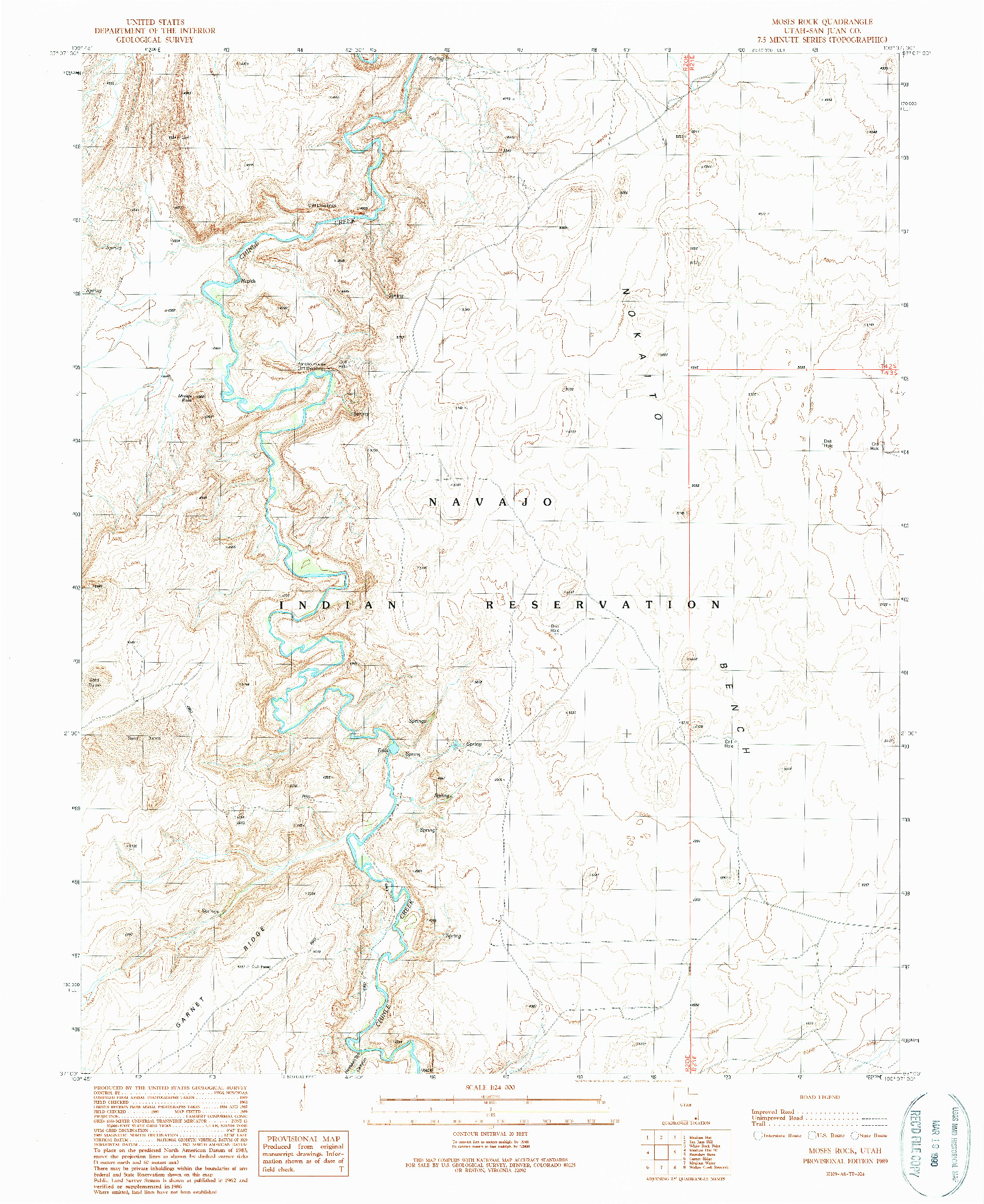 USGS 1:24000-SCALE QUADRANGLE FOR MOSES ROCK, UT 1989