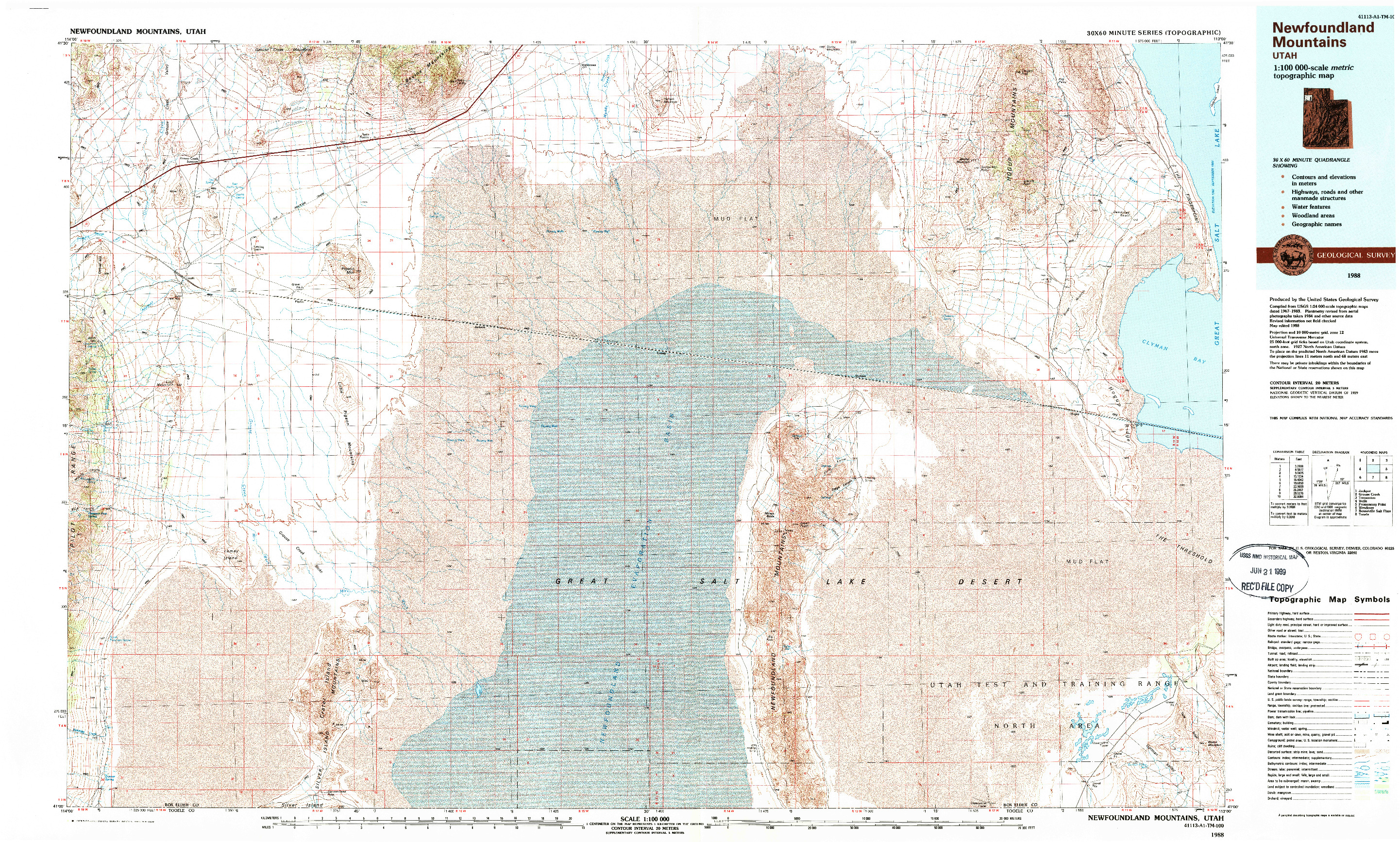 USGS 1:100000-SCALE QUADRANGLE FOR NEWFOUNDLAND MOUNTAINS, UT 1988