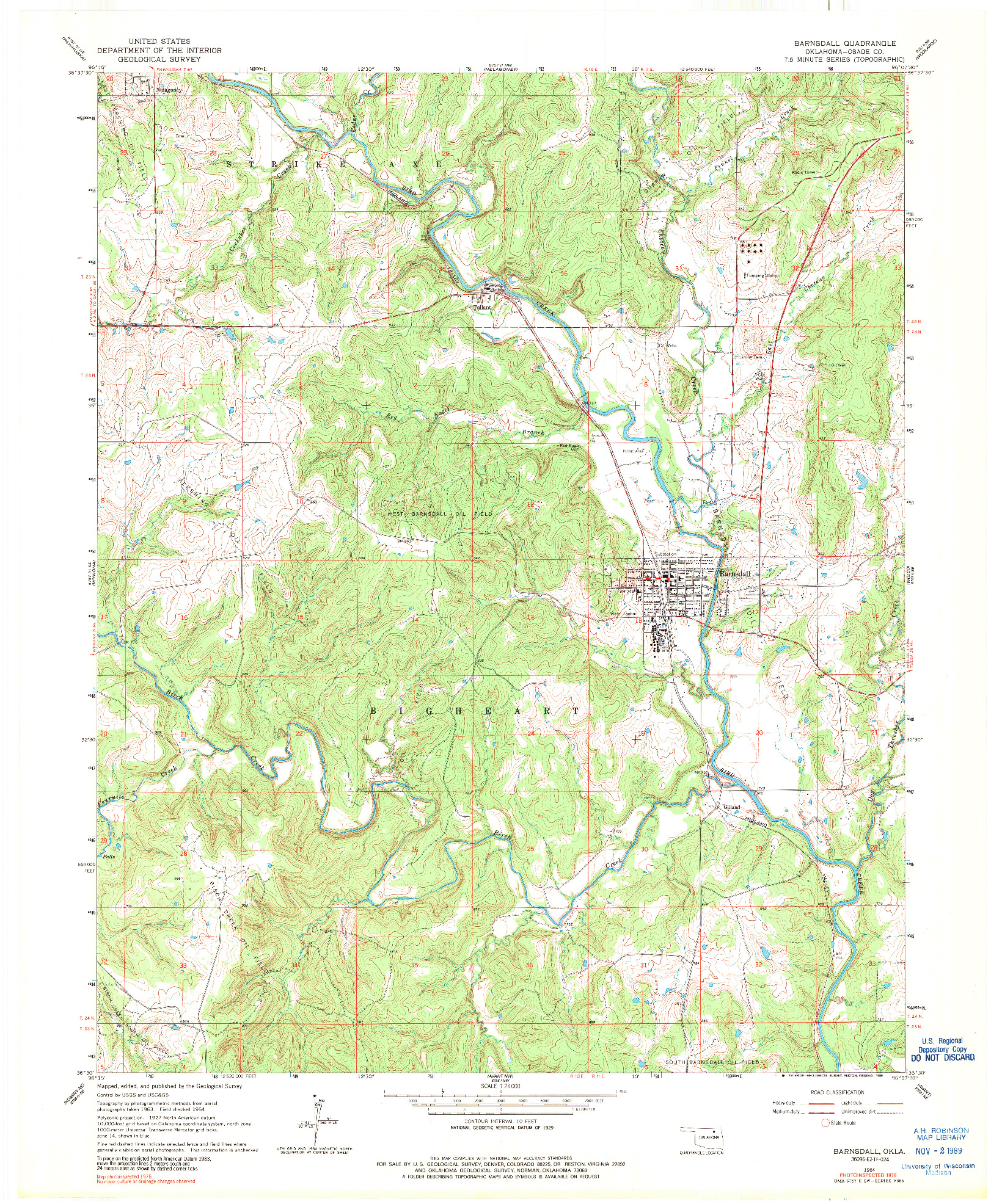 USGS 1:24000-SCALE QUADRANGLE FOR BARNSDALL, OK 1964