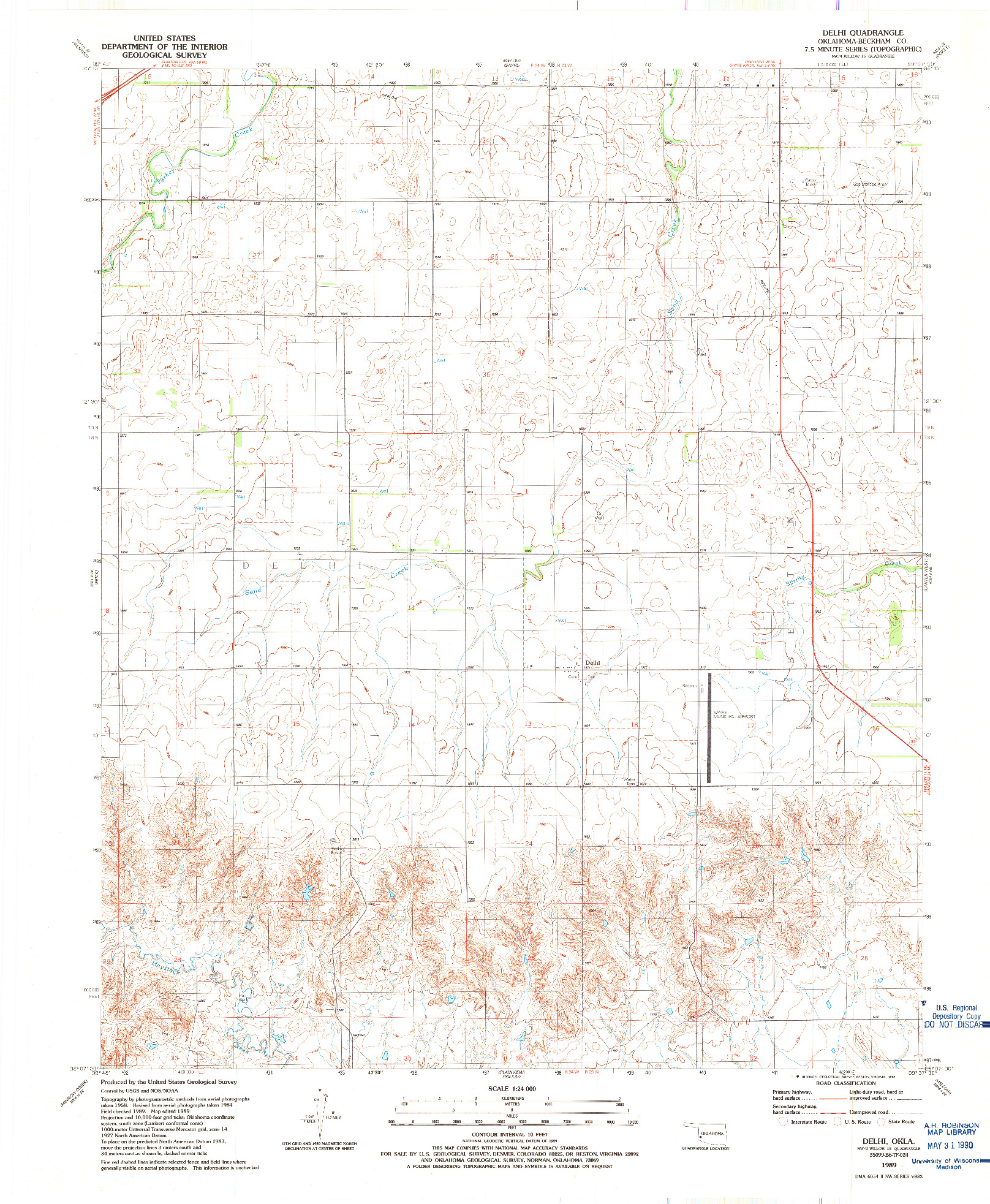 USGS 1:24000-SCALE QUADRANGLE FOR DELHI, OK 1989