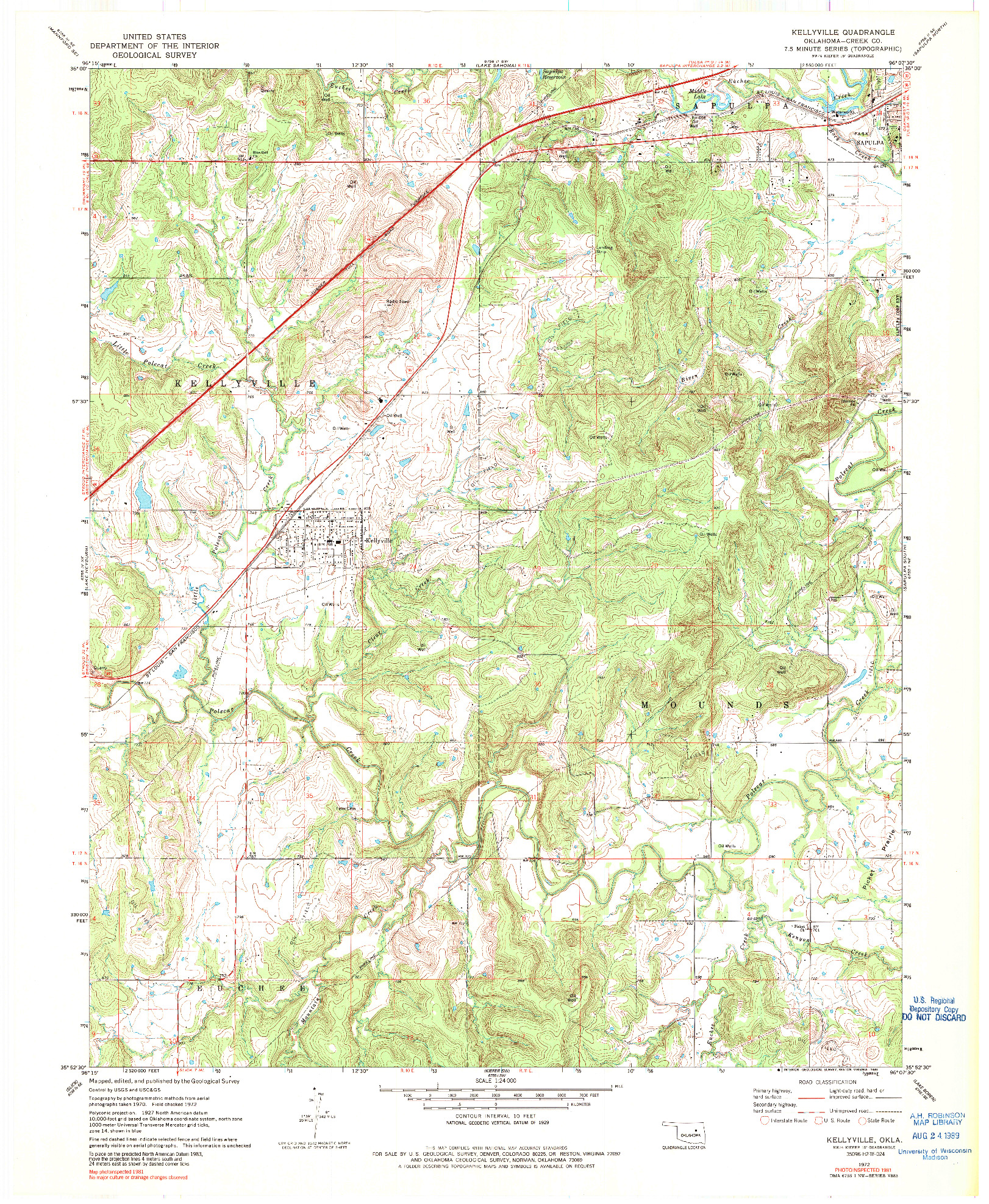 USGS 1:24000-SCALE QUADRANGLE FOR KELLYVILLE, OK 1972