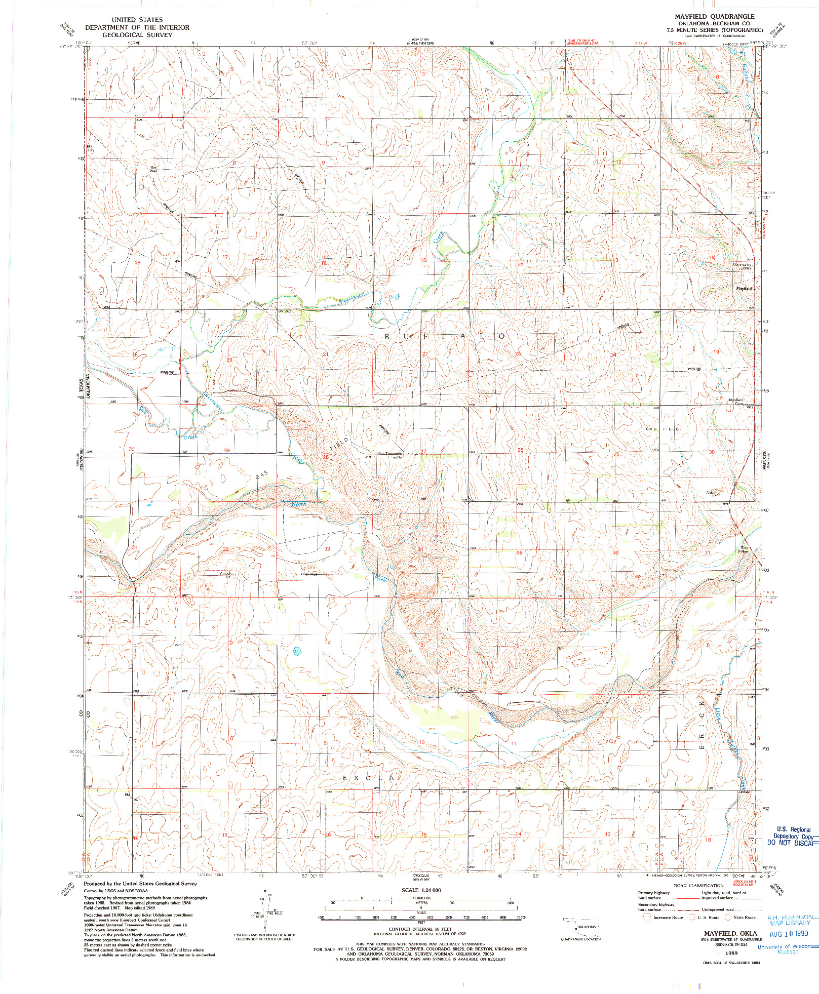 USGS 1:24000-SCALE QUADRANGLE FOR MAYFIELD, OK 1989