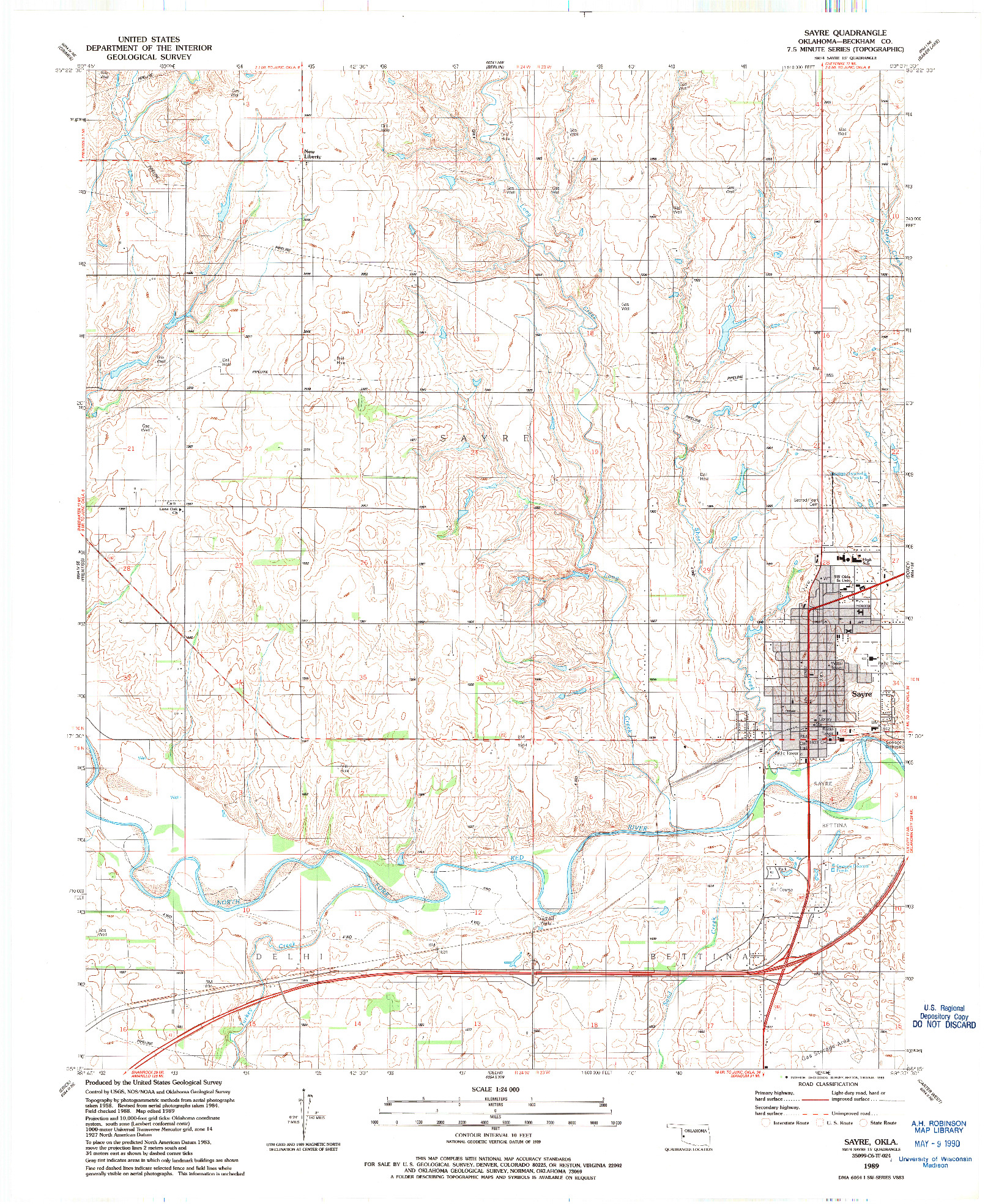 USGS 1:24000-SCALE QUADRANGLE FOR SAYRE, OK 1989