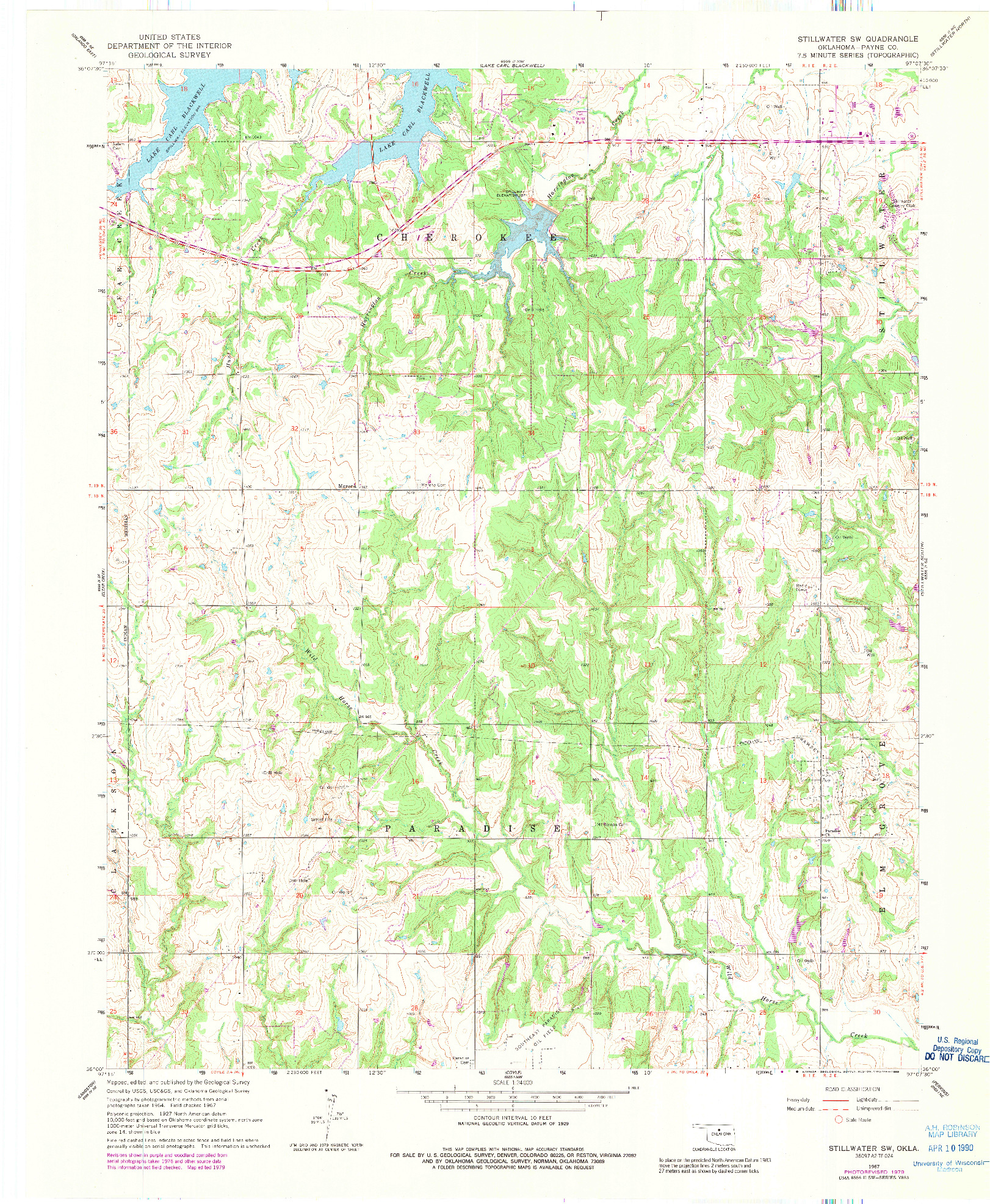 USGS 1:24000-SCALE QUADRANGLE FOR STILLWATER SW, OK 1967