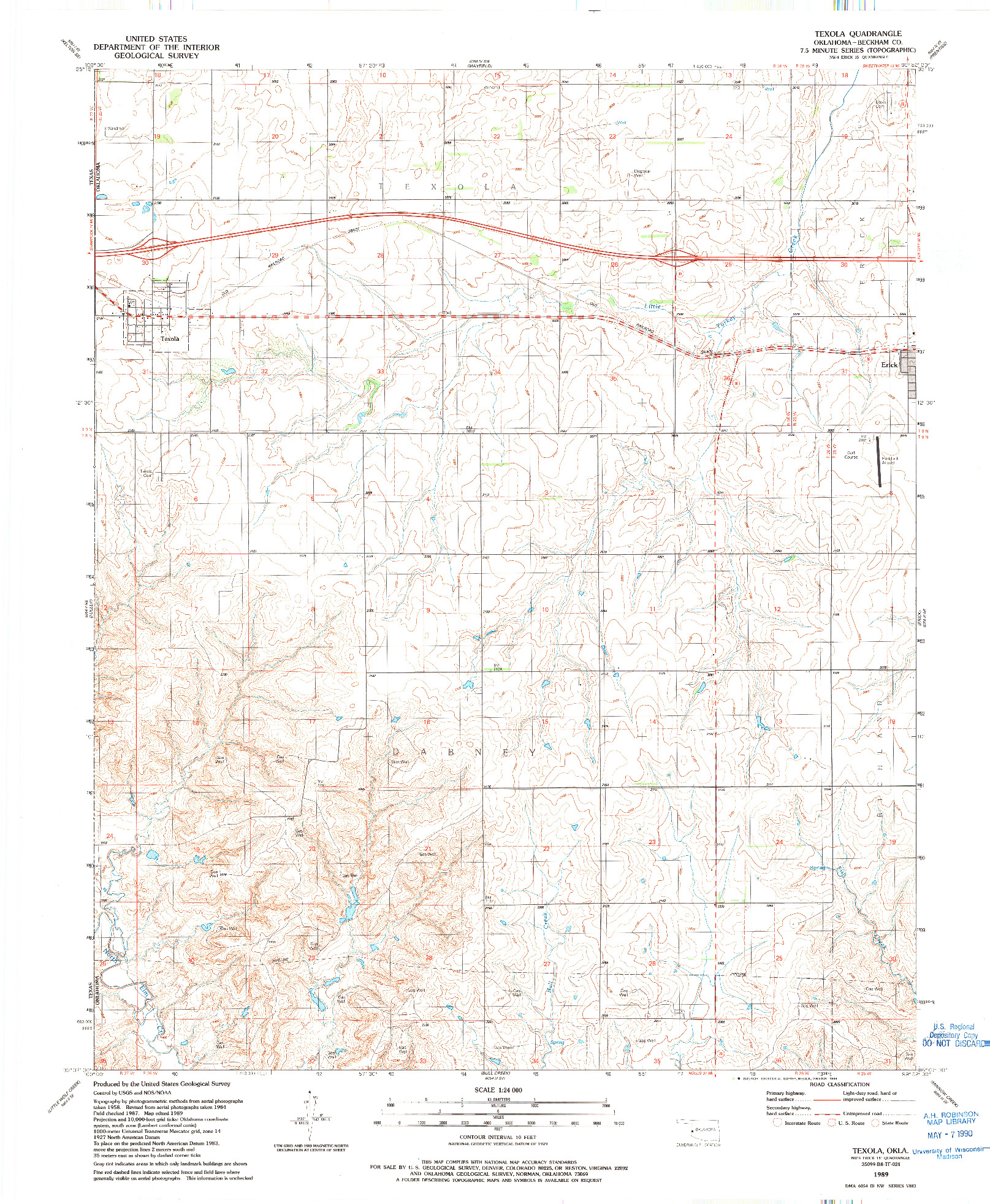 USGS 1:24000-SCALE QUADRANGLE FOR TEXOLA, OK 1989