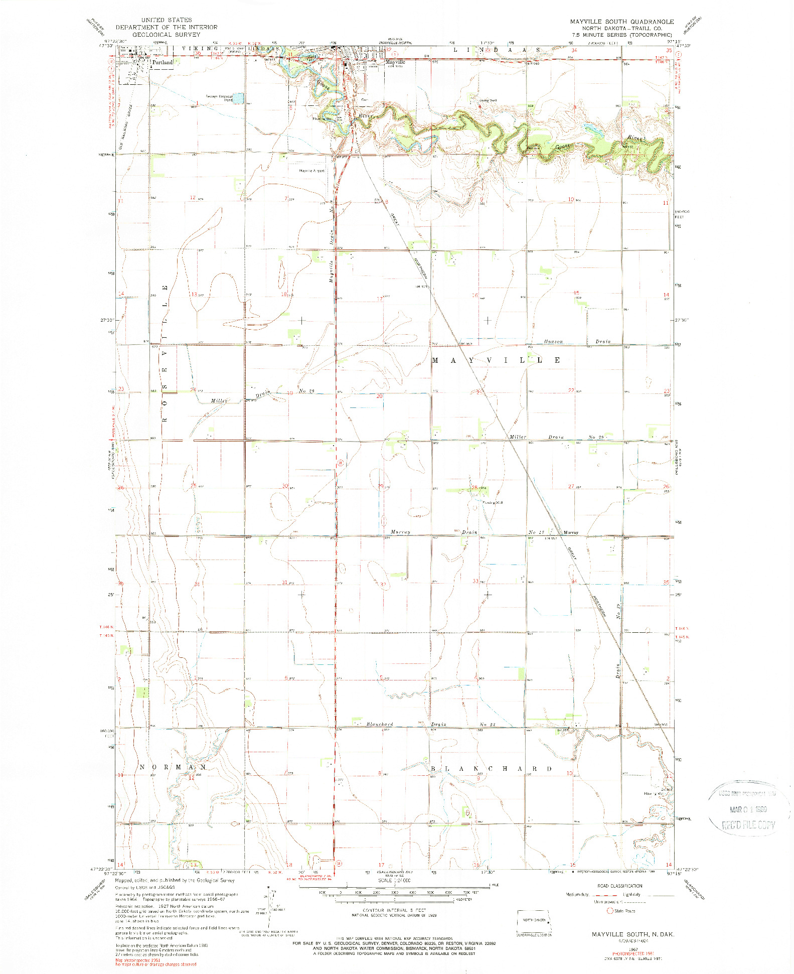 USGS 1:24000-SCALE QUADRANGLE FOR MAYVILLE SOUTH, ND 1967