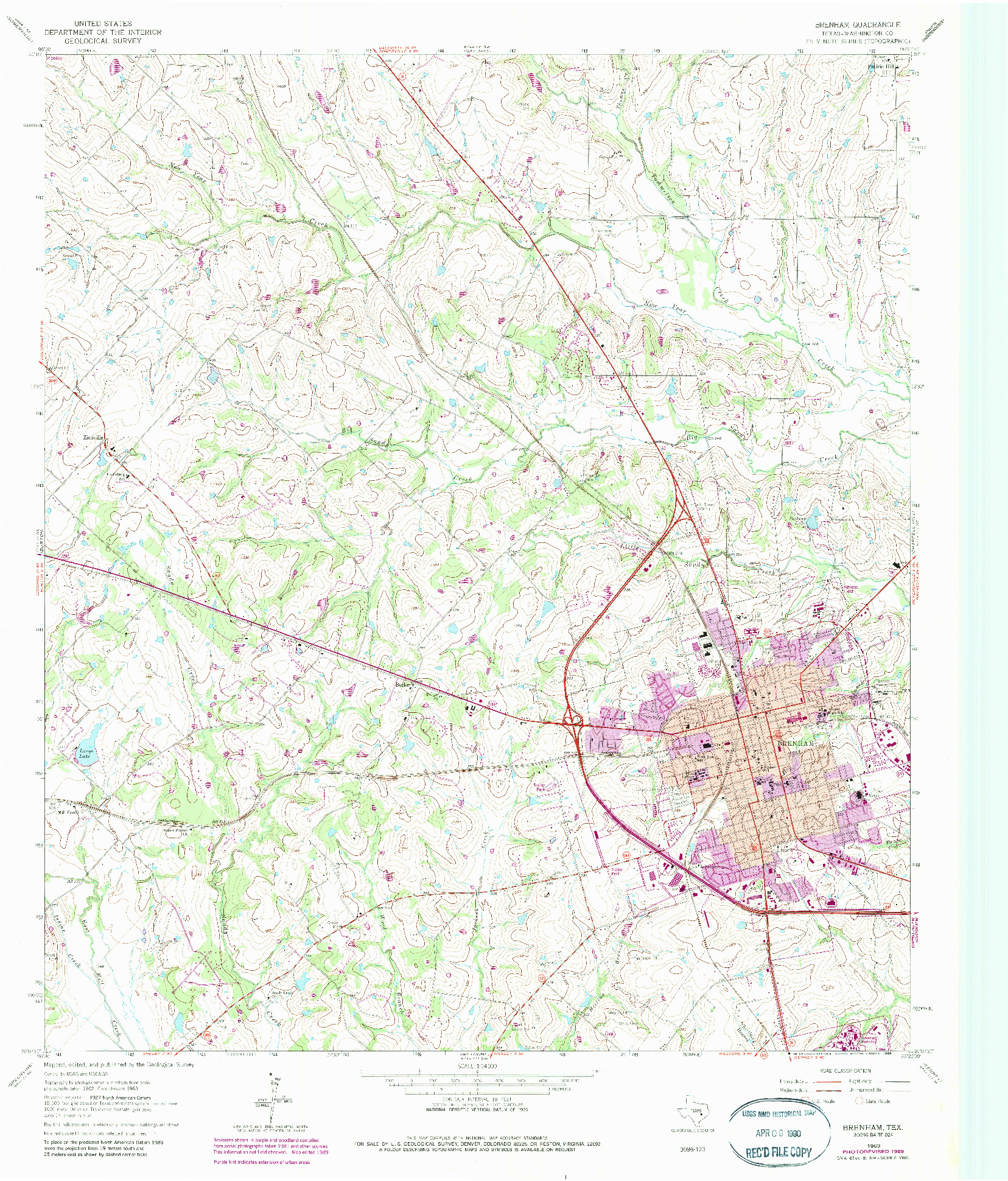 USGS 1:24000-SCALE QUADRANGLE FOR BRENHAM, TX 1963