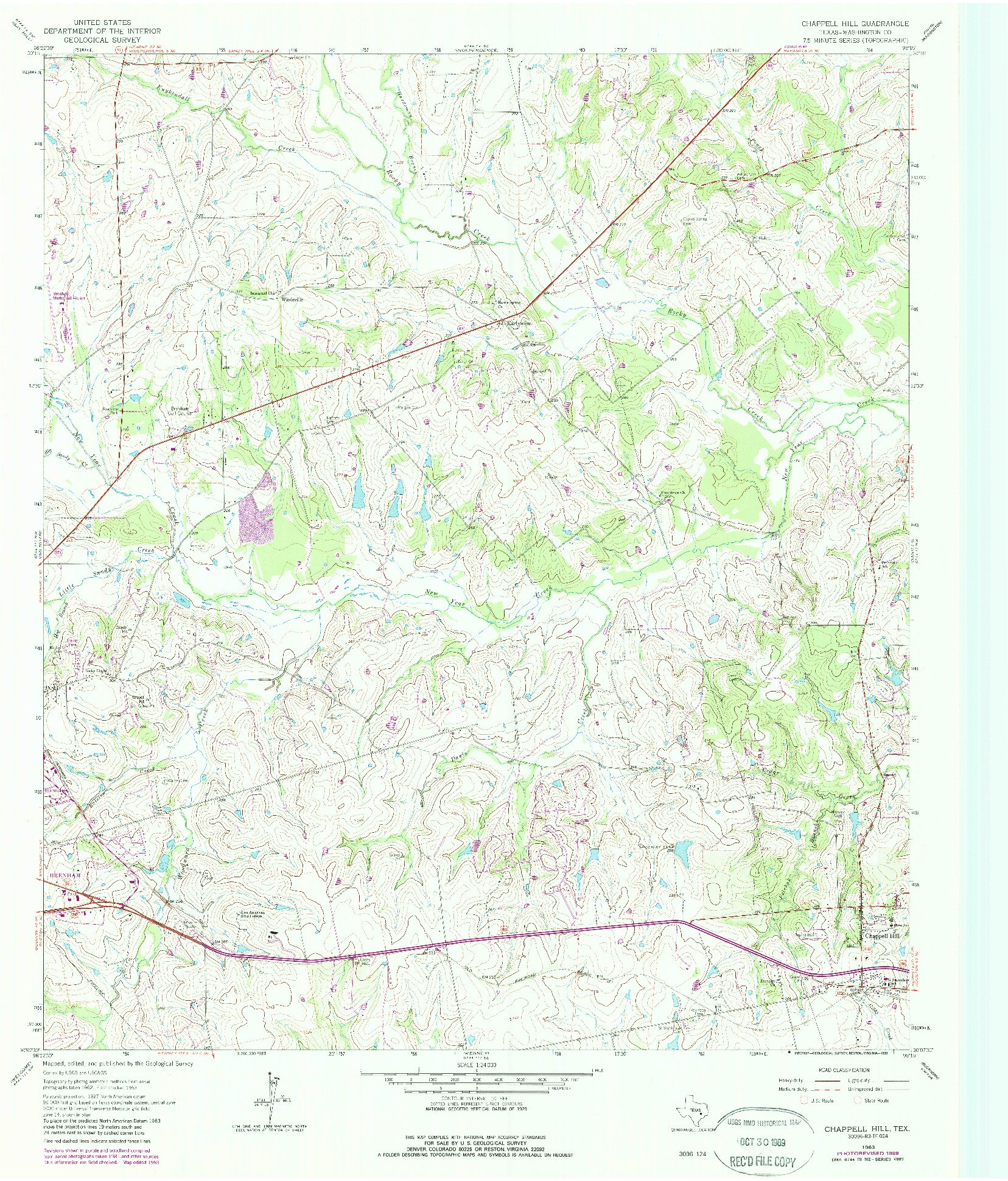 USGS 1:24000-SCALE QUADRANGLE FOR CHAPPELL HILL, TX 1963