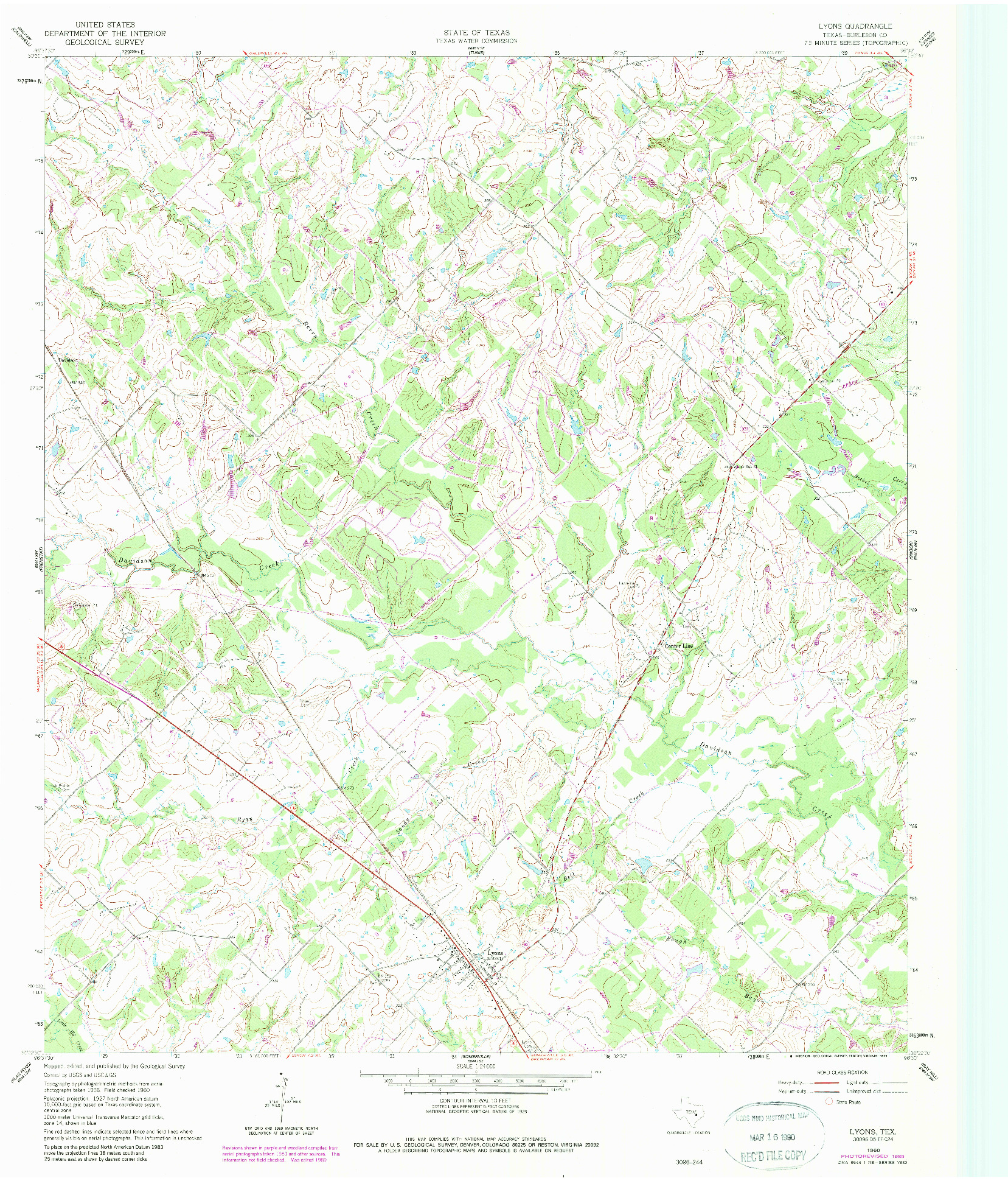 USGS 1:24000-SCALE QUADRANGLE FOR LYONS, TX 1960