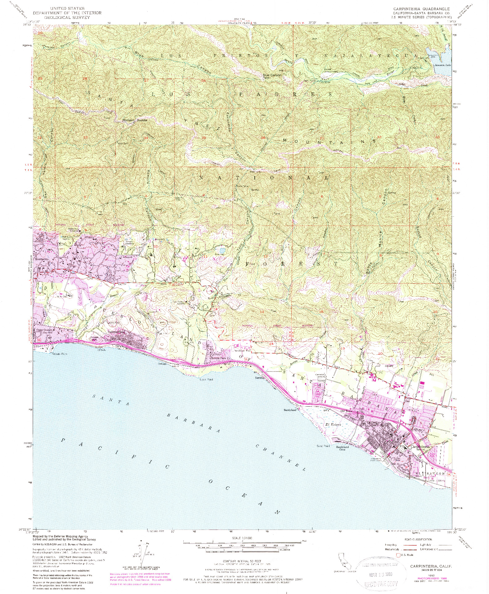 USGS 1:24000-SCALE QUADRANGLE FOR CARPINTERIA, CA 1952