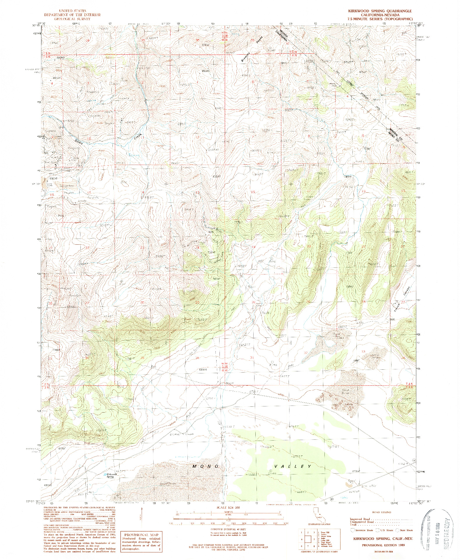 USGS 1:24000-SCALE QUADRANGLE FOR KIRKWOOD SPRING, CA 1989