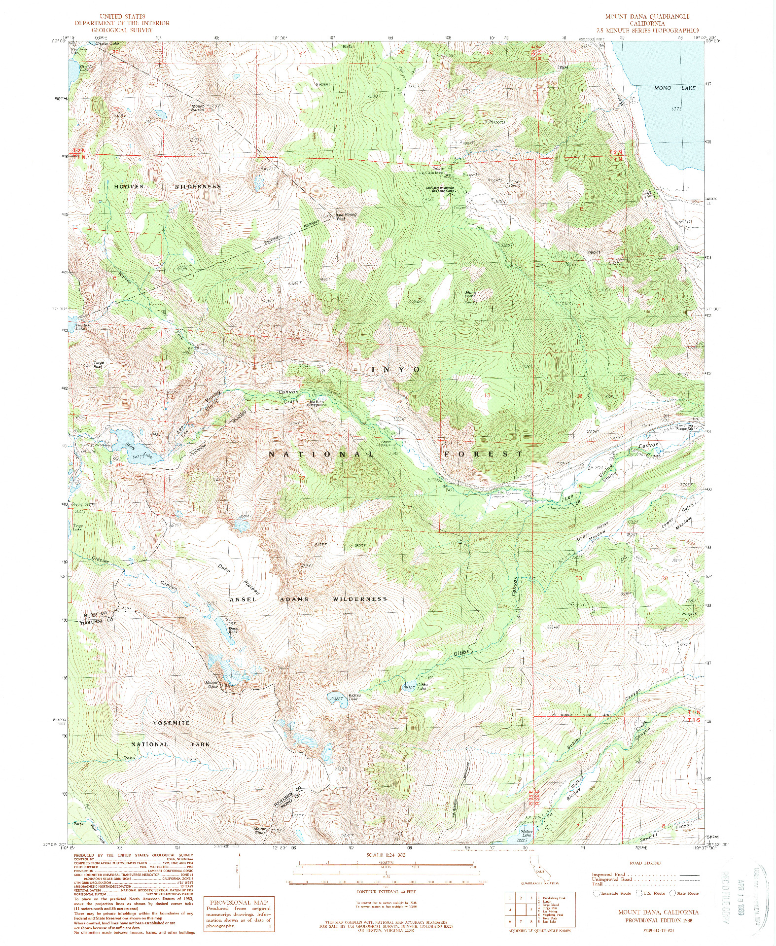 USGS 1:24000-SCALE QUADRANGLE FOR MOUNT DANA, CA 1988