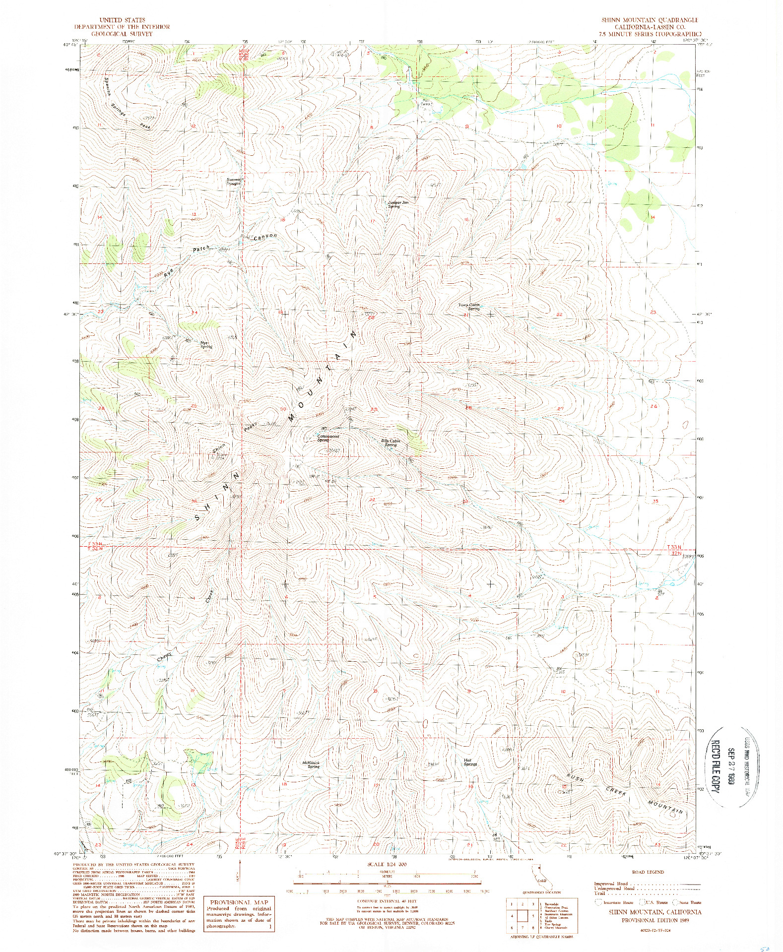 USGS 1:24000-SCALE QUADRANGLE FOR SHINN MOUNTAIN, CA 1989