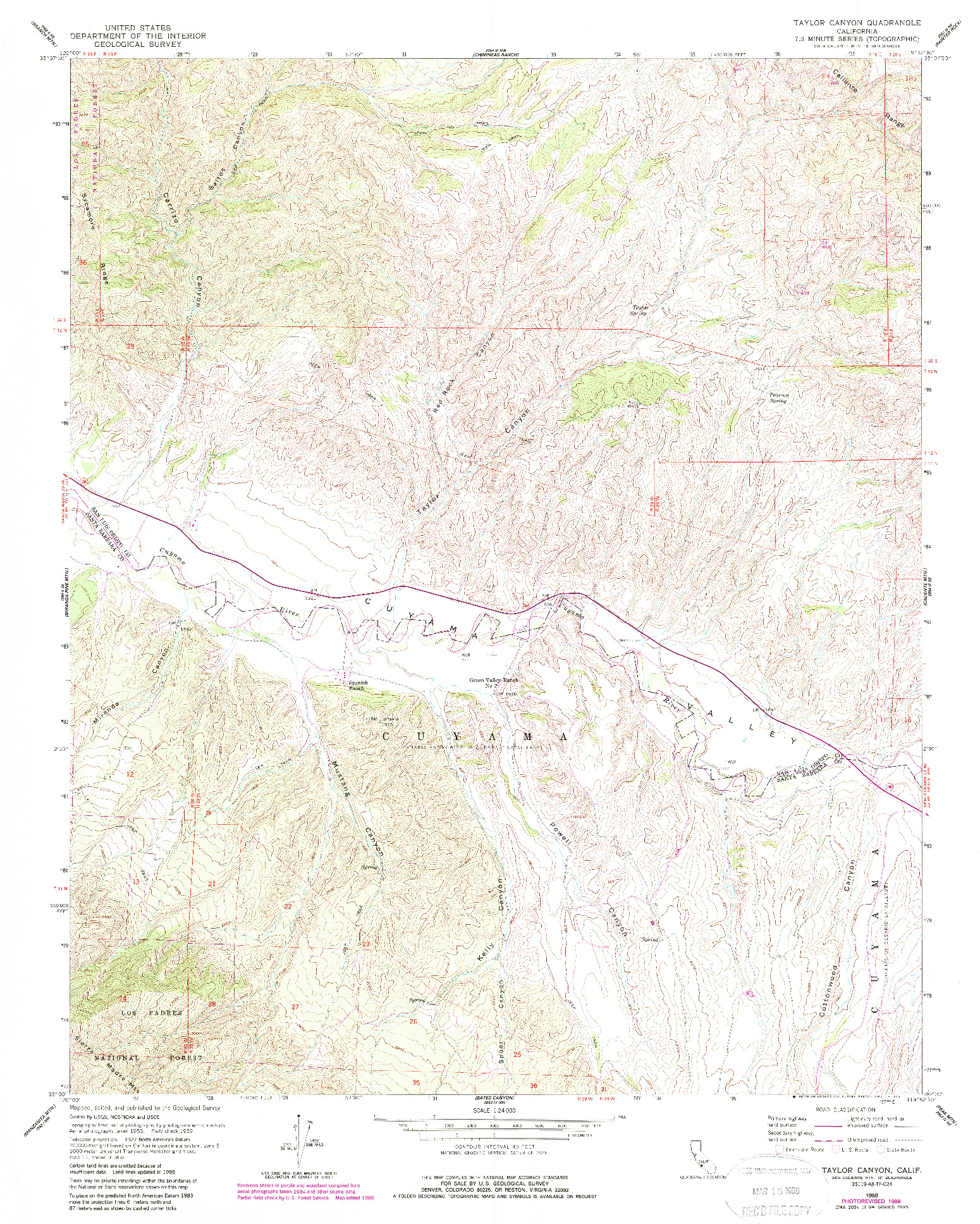 USGS 1:24000-SCALE QUADRANGLE FOR TAYLOR CANYON, CA 1959