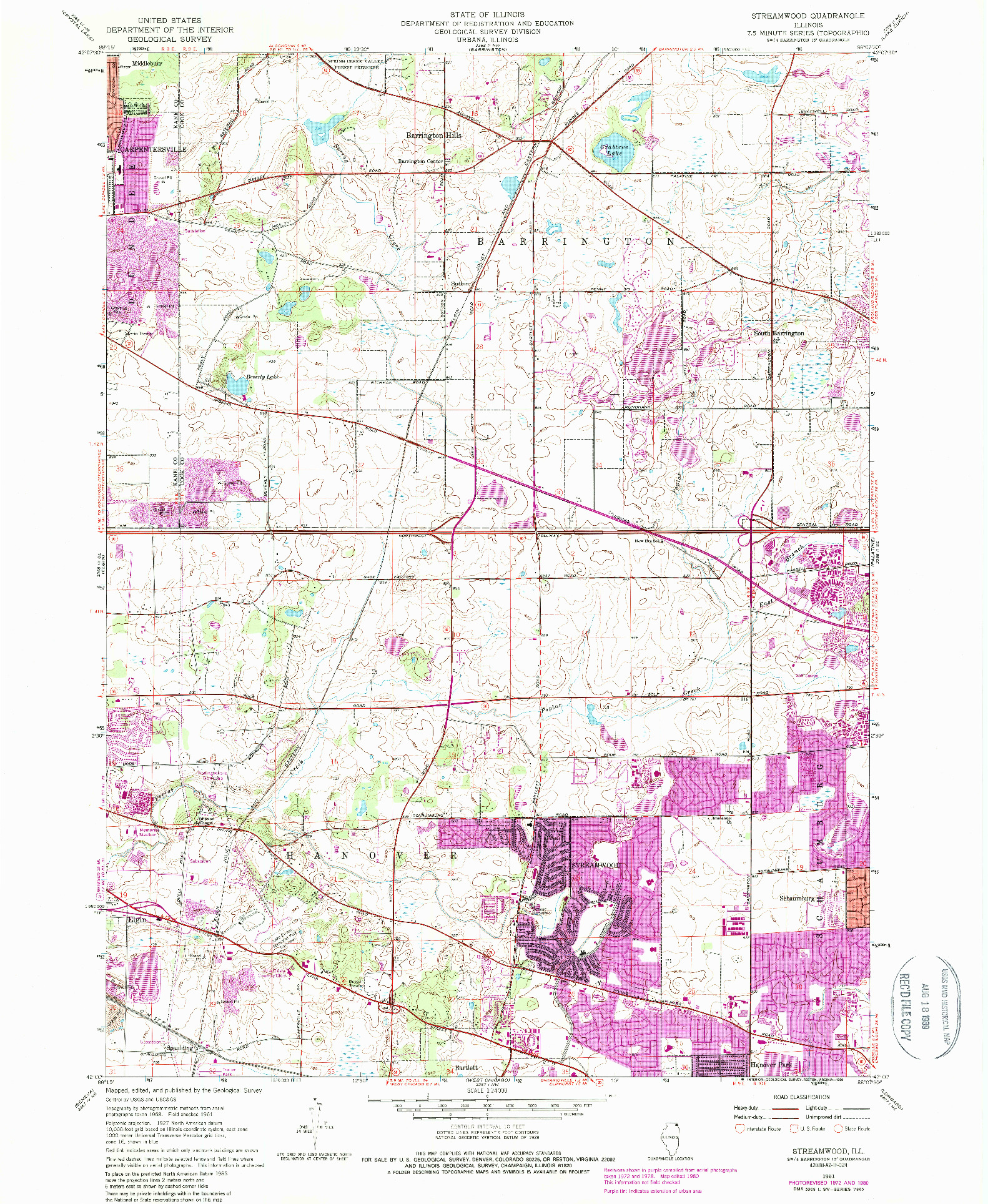 USGS 1:24000-SCALE QUADRANGLE FOR STREAMWOOD, IL 1961