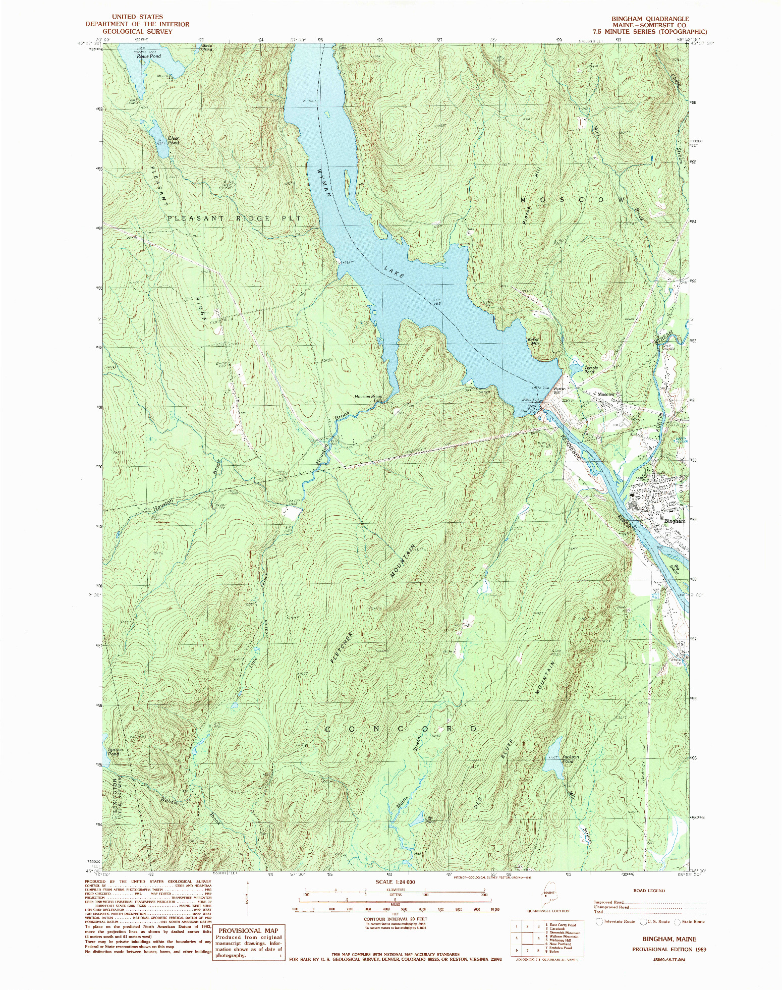 USGS 1:24000-SCALE QUADRANGLE FOR BINGHAM, ME 1989