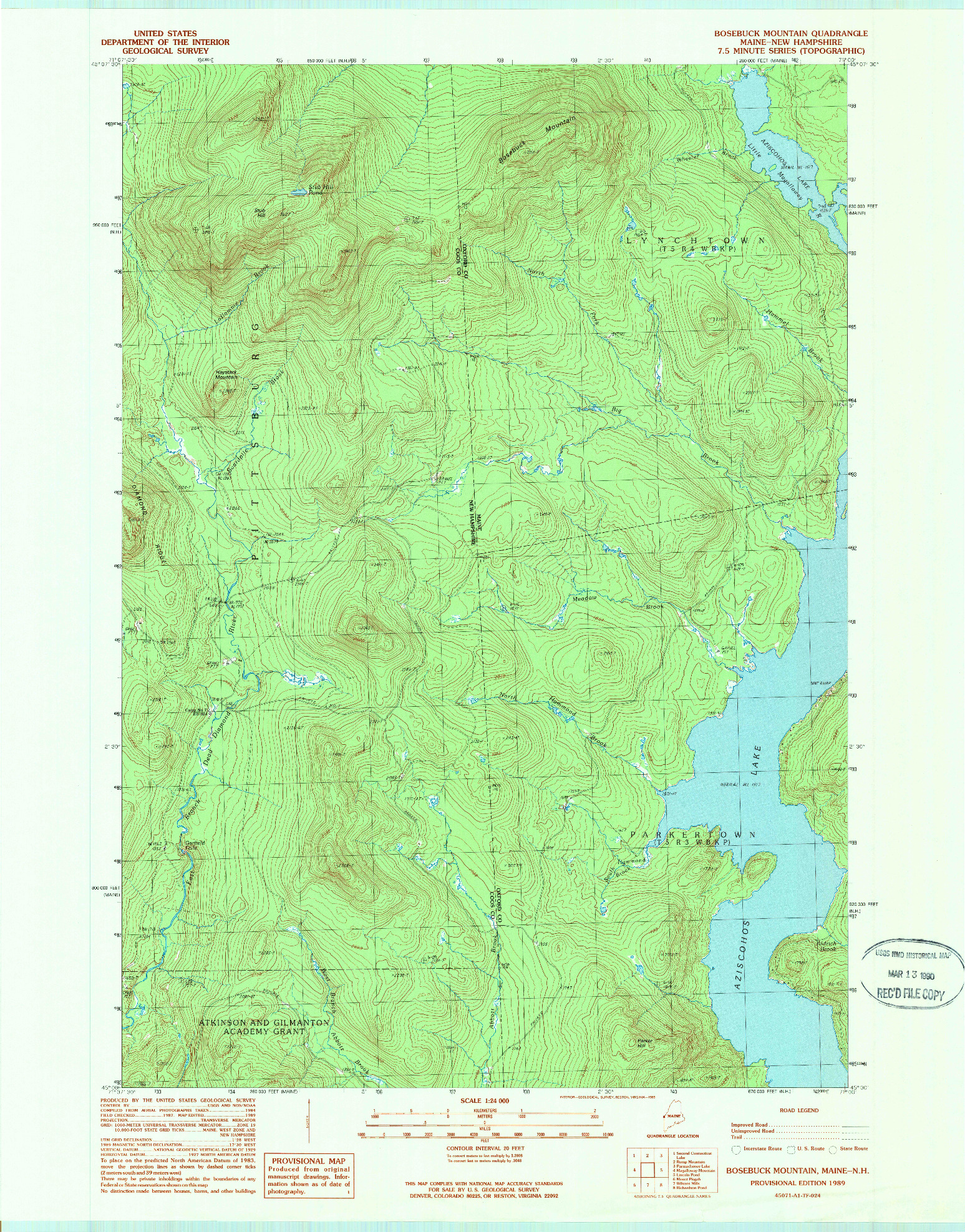 USGS 1:24000-SCALE QUADRANGLE FOR BOSEBUCK MOUNTAIN, ME 1989