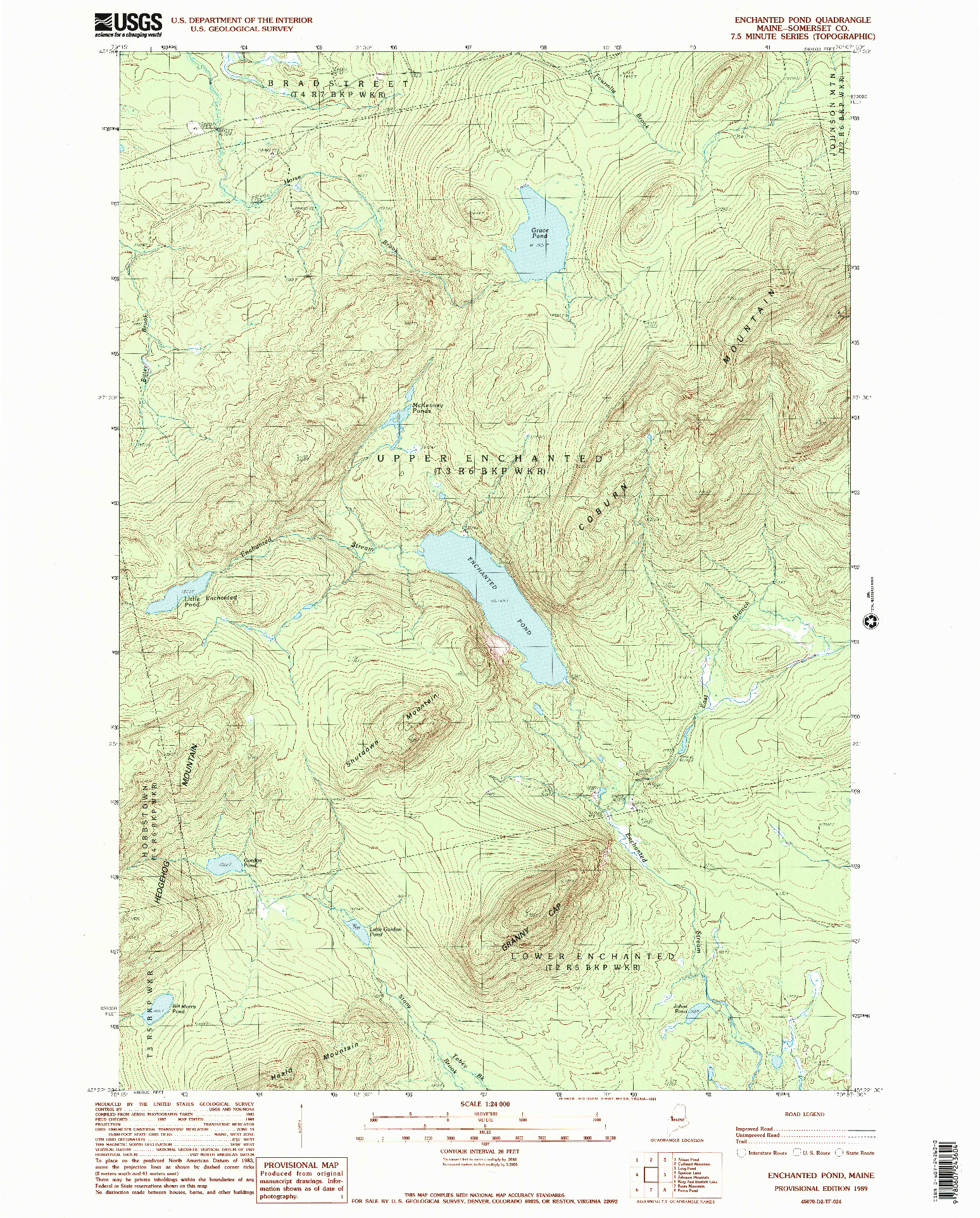USGS 1:24000-SCALE QUADRANGLE FOR ENCHANTED POND, ME 1989