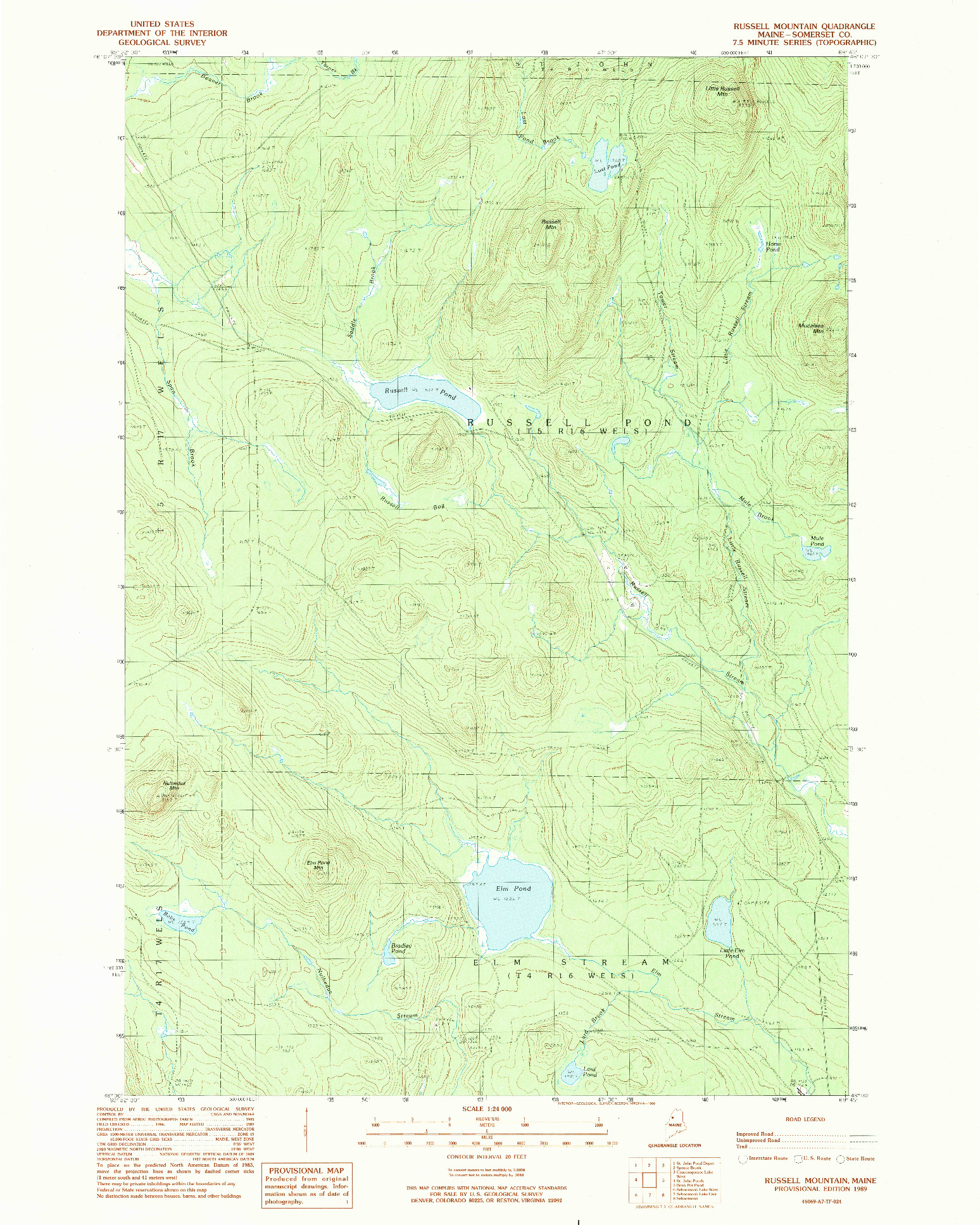 USGS 1:24000-SCALE QUADRANGLE FOR RUSSELL MOUNTAIN, ME 1989