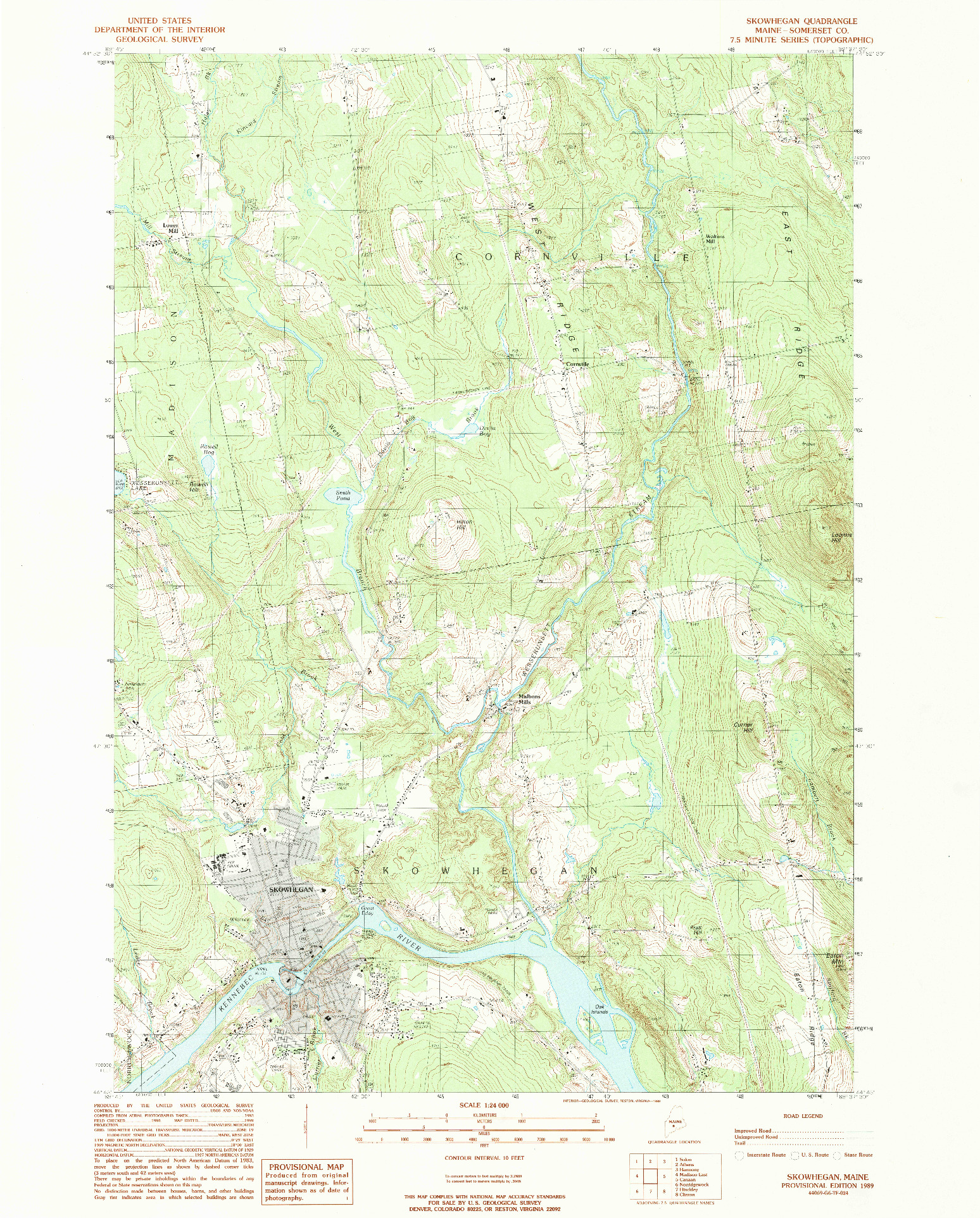 USGS 1:24000-SCALE QUADRANGLE FOR SKOWHEGAN, ME 1989