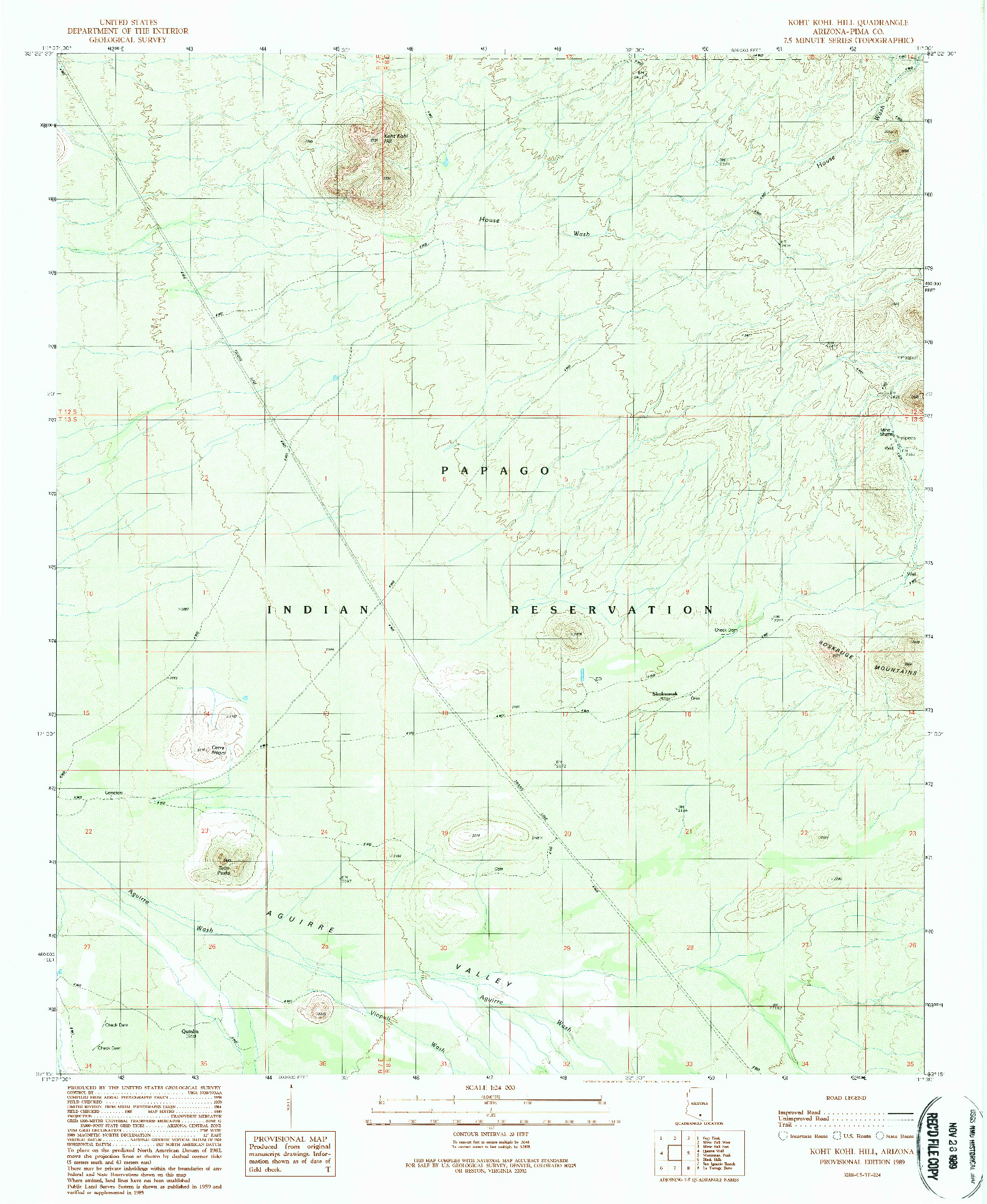 USGS 1:24000-SCALE QUADRANGLE FOR KOHT KOHL HILL, AZ 1989