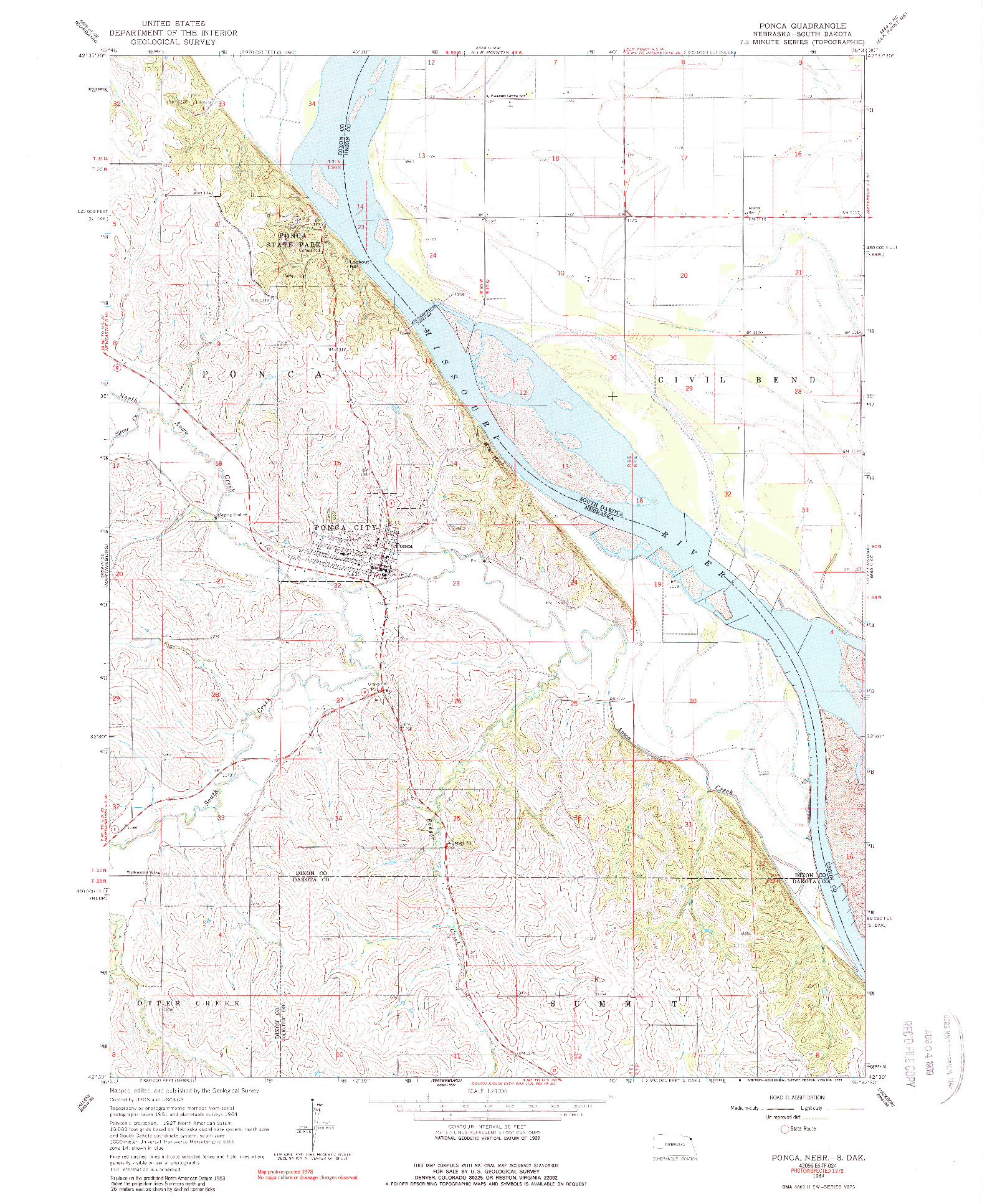 USGS 1:24000-SCALE QUADRANGLE FOR PONCA, NE 1964