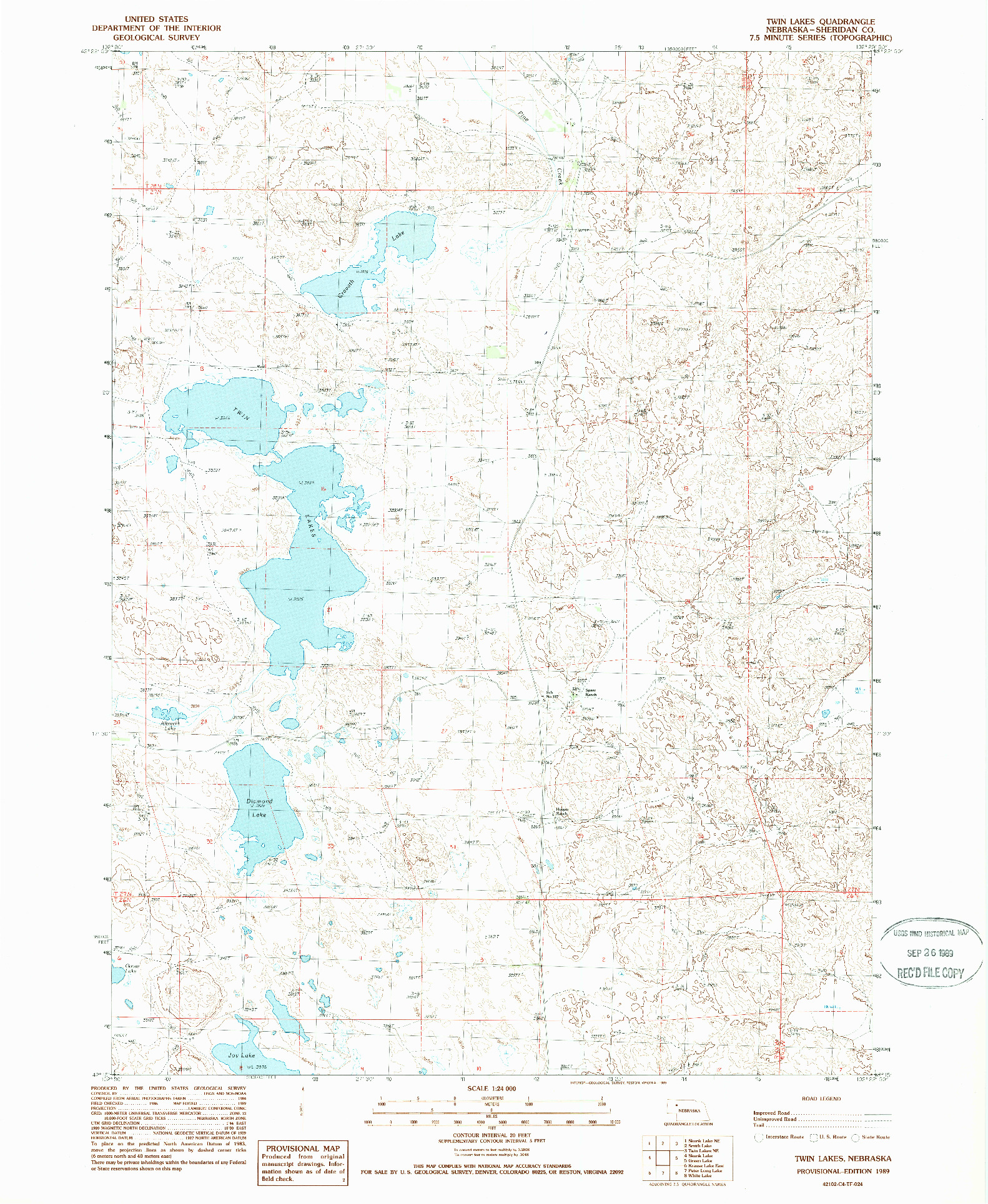 USGS 1:24000-SCALE QUADRANGLE FOR TWIN LAKES, NE 1989