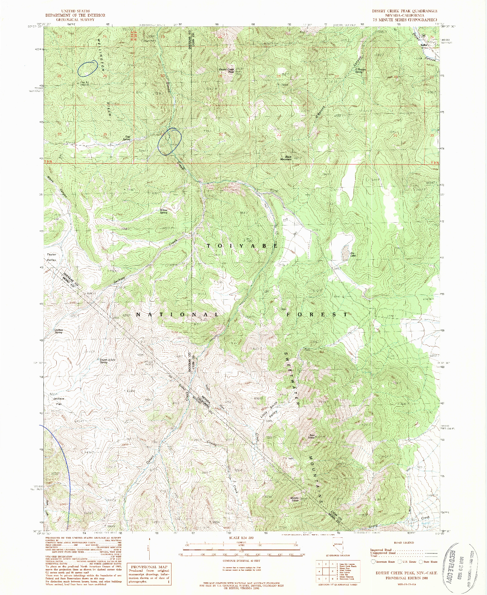 USGS 1:24000-SCALE QUADRANGLE FOR DESERT CREEK PEAK, NV 1988