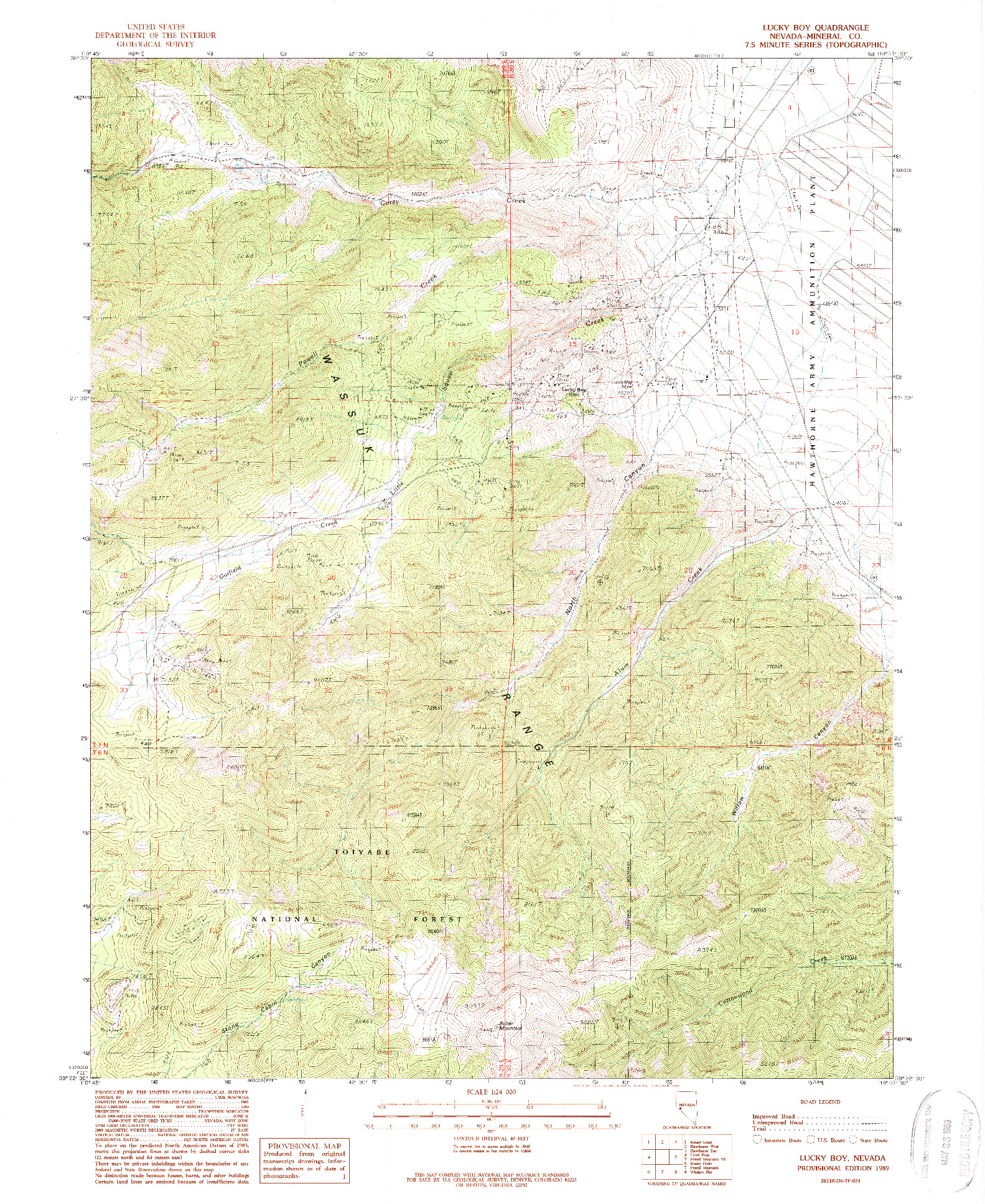 USGS 1:24000-SCALE QUADRANGLE FOR LUCKY BOY, NV 1989