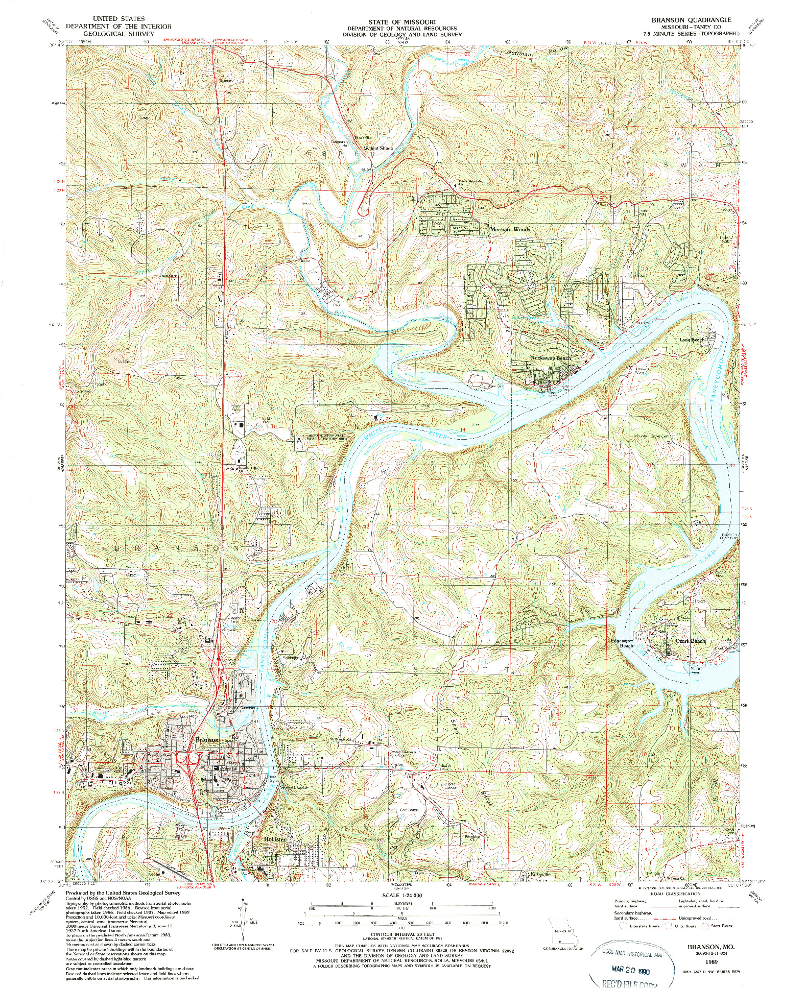 USGS 1:24000-SCALE QUADRANGLE FOR BRANSON, MO 1989