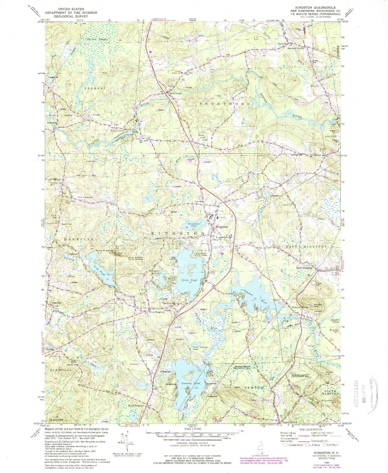 USGS 1:24000-SCALE QUADRANGLE FOR KINGSTON, NH 1981