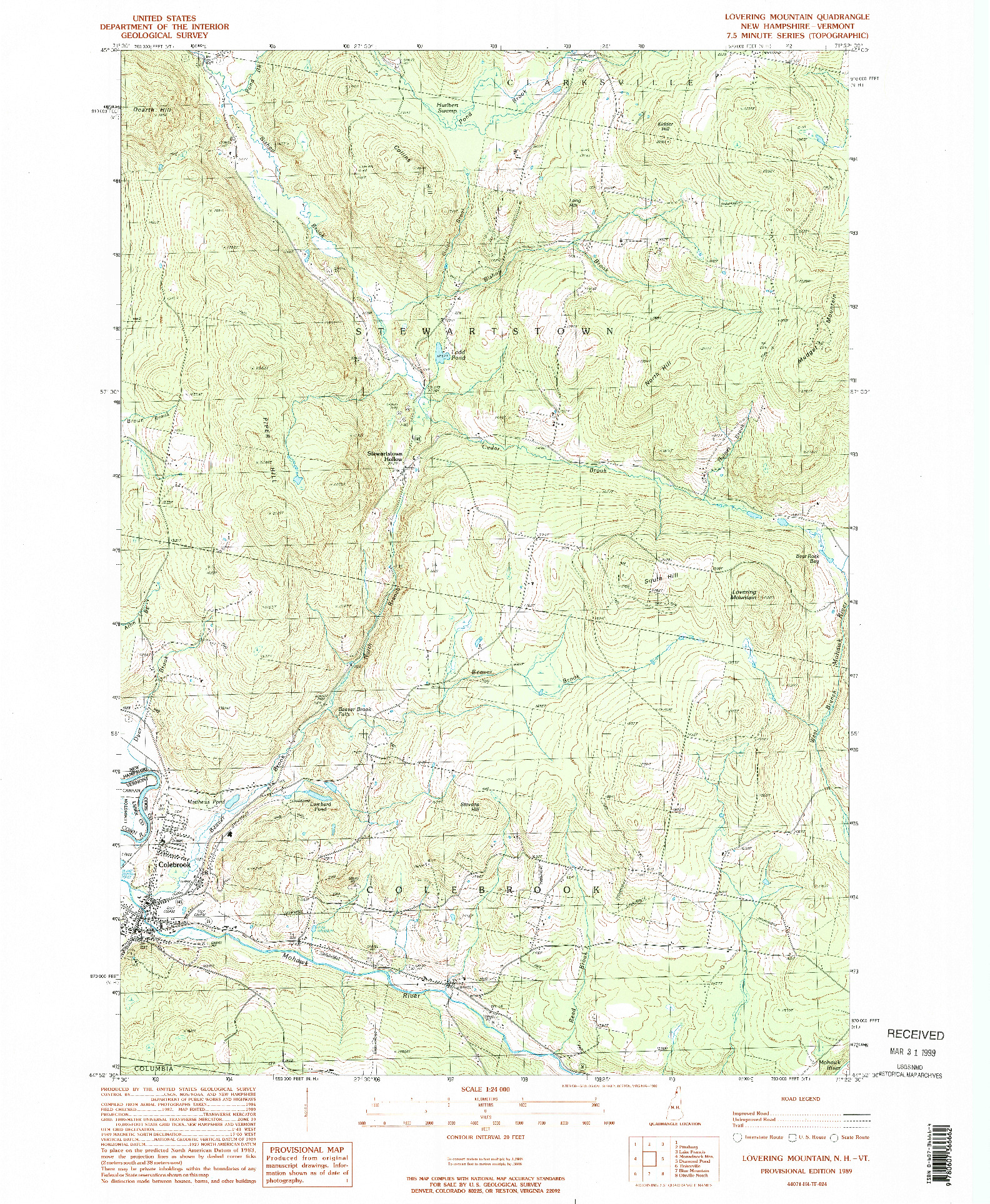 USGS 1:24000-SCALE QUADRANGLE FOR LOVERING MOUNTAIN, NH 1989