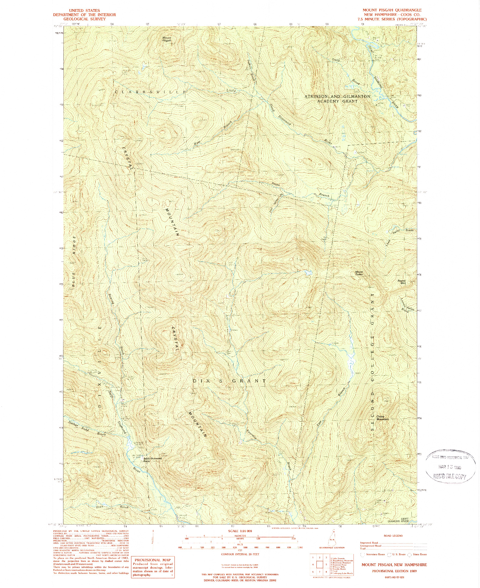 USGS 1:24000-SCALE QUADRANGLE FOR MOUNT PISGAH, NH 1989