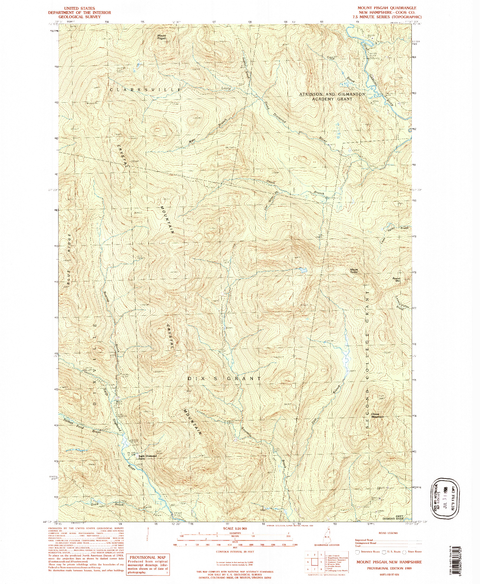 USGS 1:24000-SCALE QUADRANGLE FOR MT. PISGAH, NH 1989