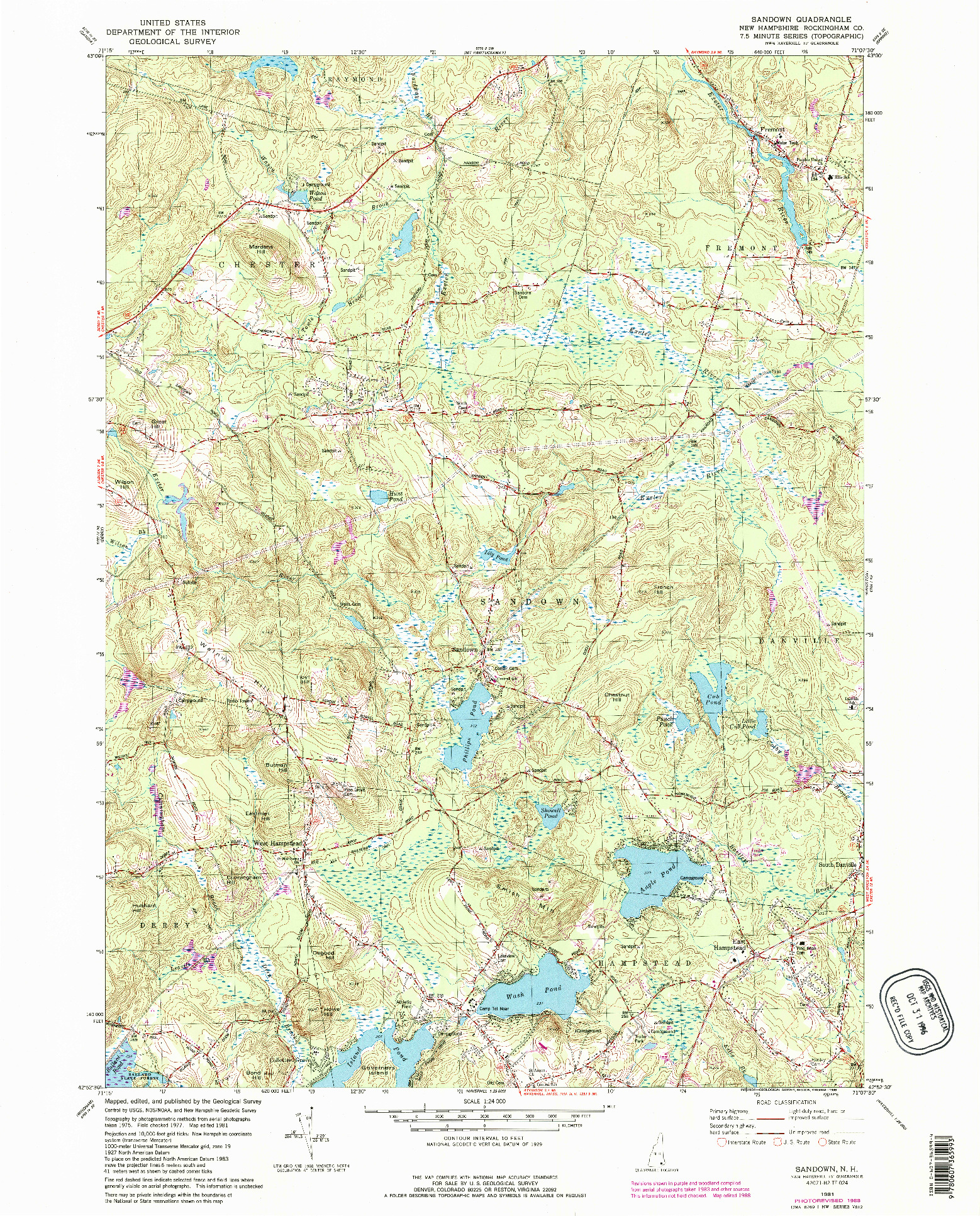 USGS 1:24000-SCALE QUADRANGLE FOR SANDOWN, NH 1981