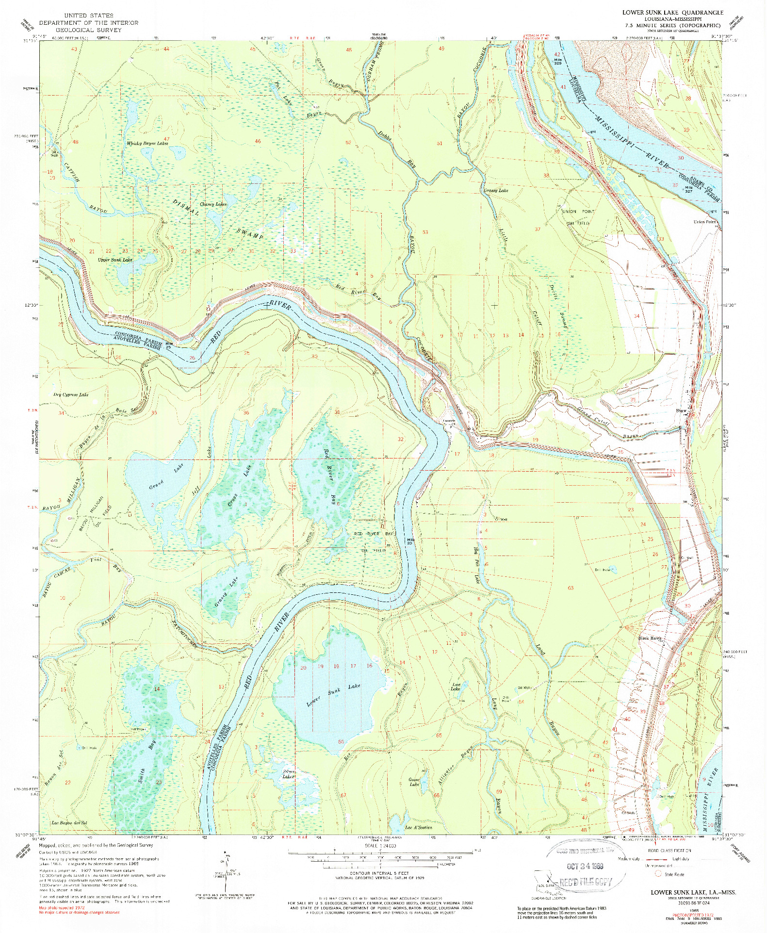 USGS 1:24000-SCALE QUADRANGLE FOR LOWER SUNK LAKE, LA 1965