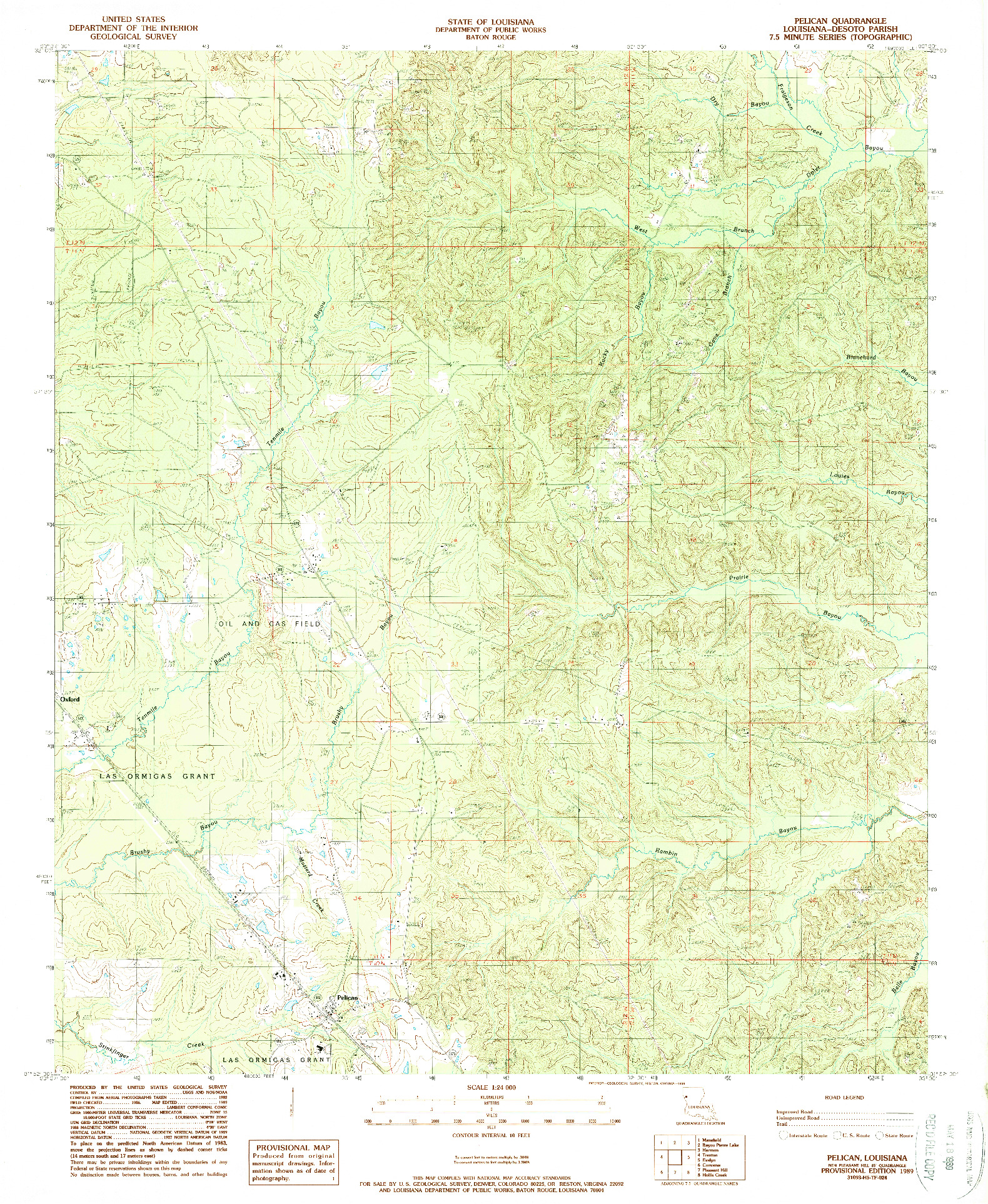 USGS 1:24000-SCALE QUADRANGLE FOR PELICAN, LA 1989