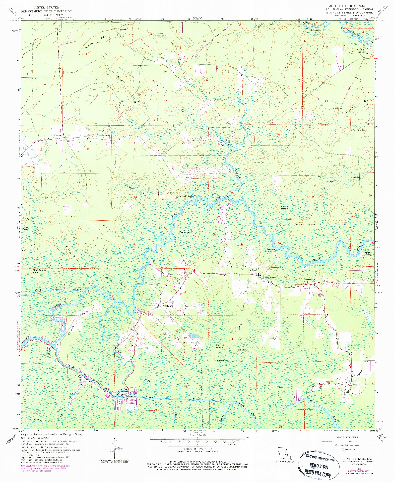 USGS 1:24000-SCALE QUADRANGLE FOR WHITEHALL, LA 1963