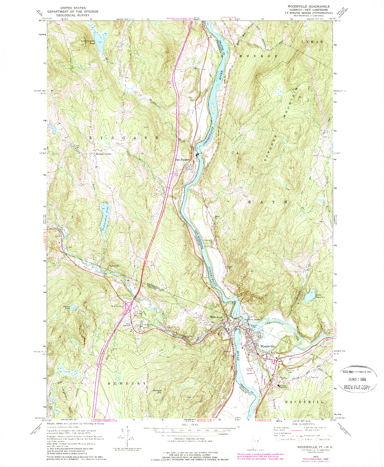 USGS 1:24000-SCALE QUADRANGLE FOR WOODSVILLE, VT 1973