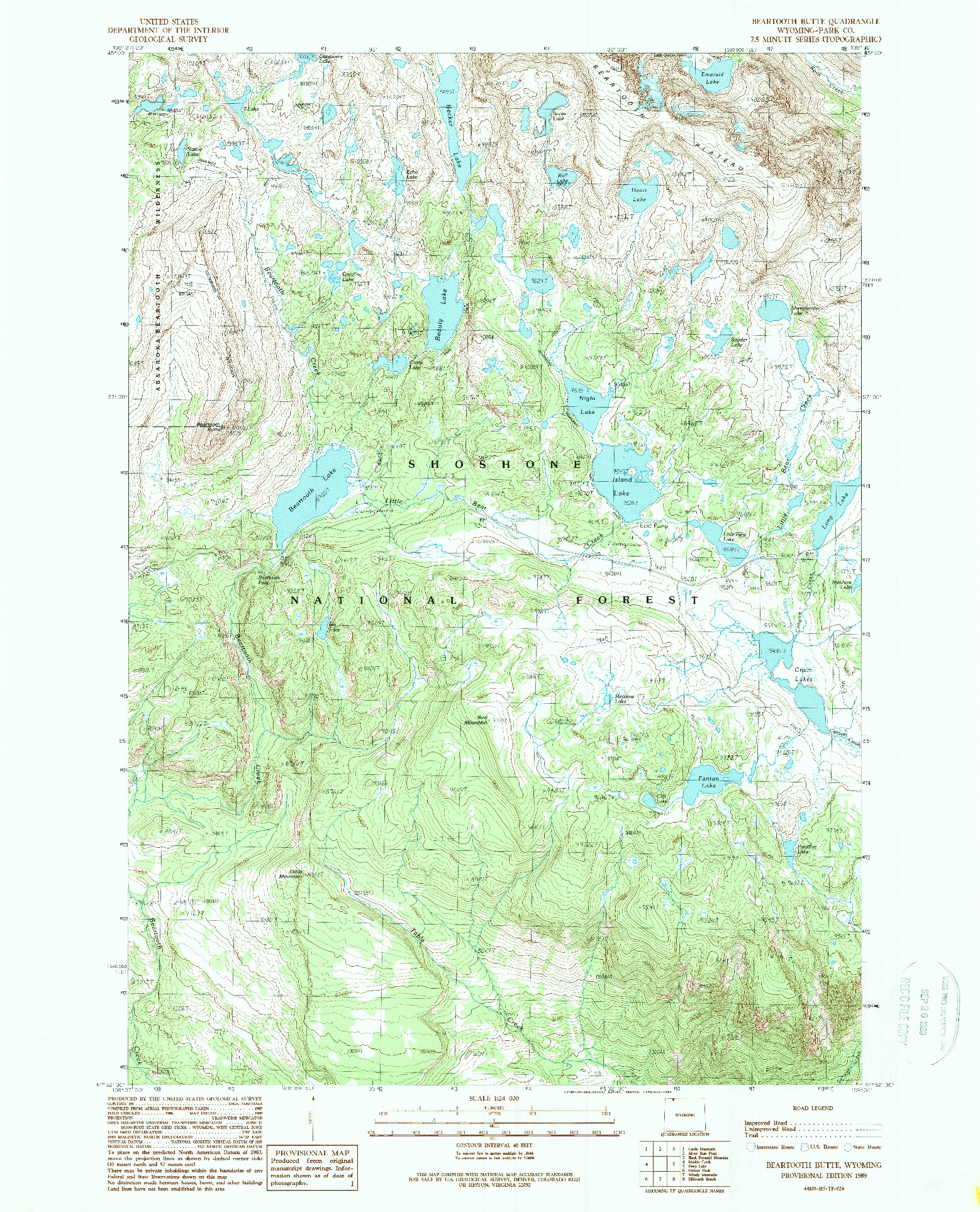 USGS 1:24000-SCALE QUADRANGLE FOR BEARTOOTH BUTTE, WY 1989