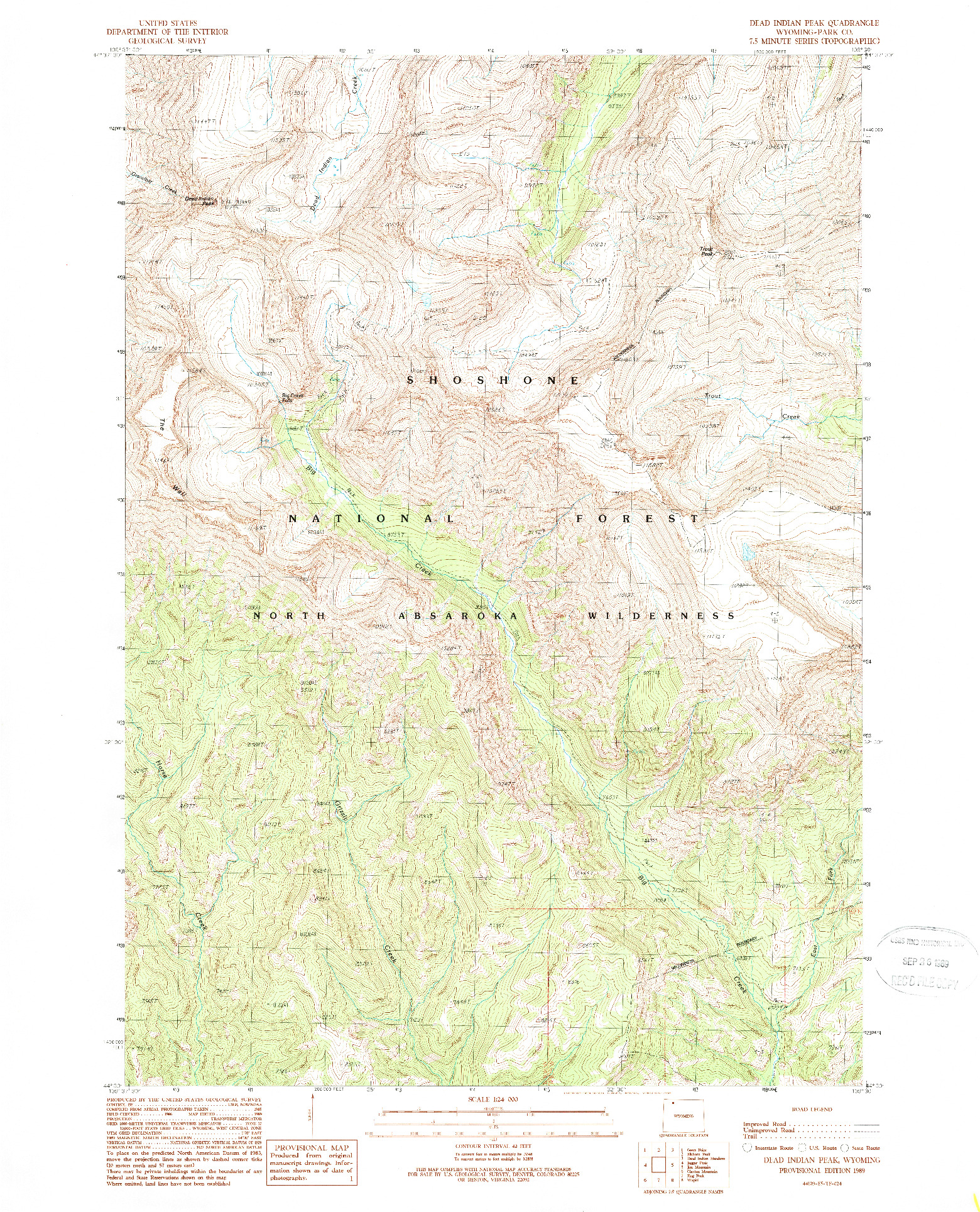 USGS 1:24000-SCALE QUADRANGLE FOR DEAD INDIAN PEAK, WY 1989