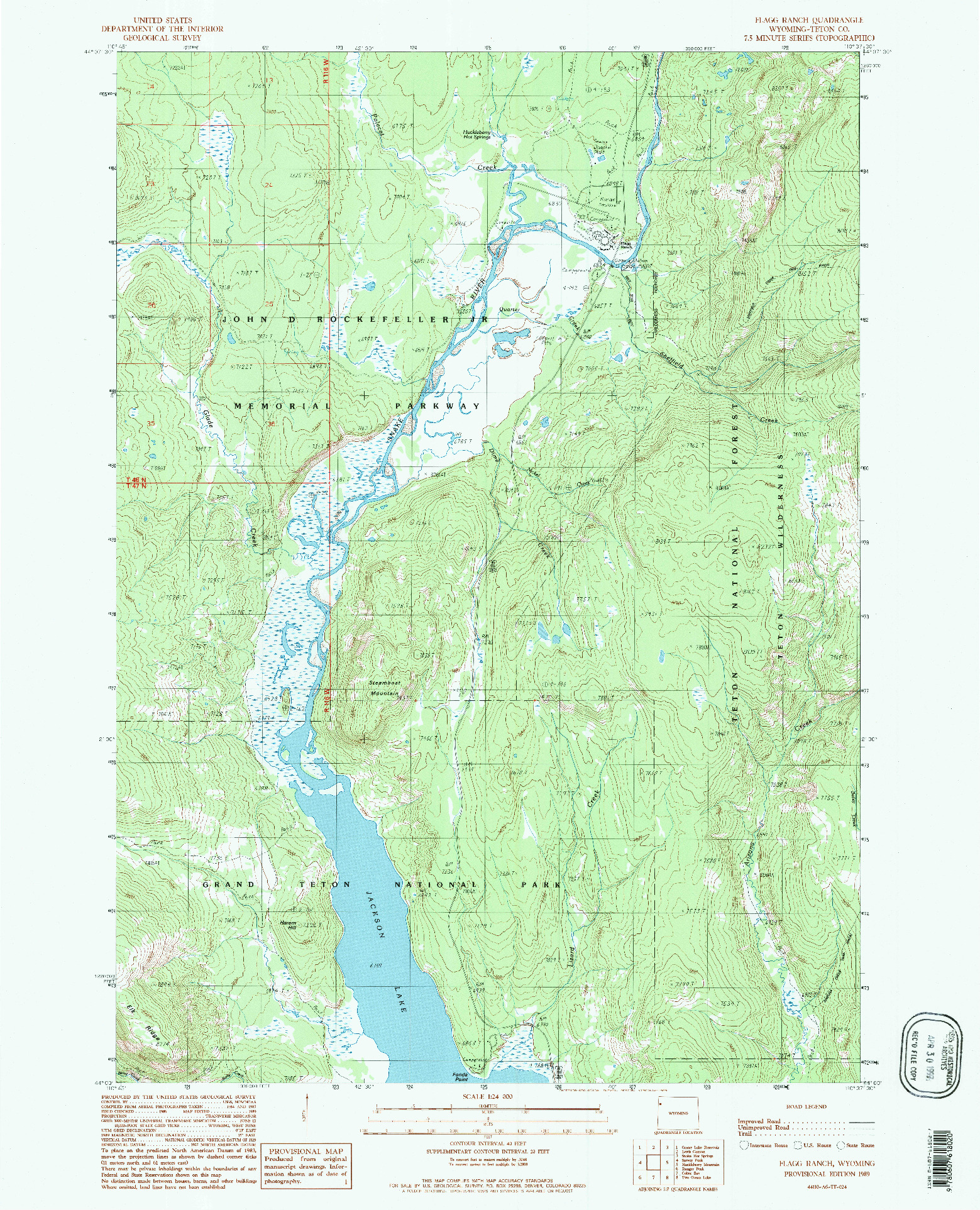 USGS 1:24000-SCALE QUADRANGLE FOR FLAGG RANCH, WY 1989