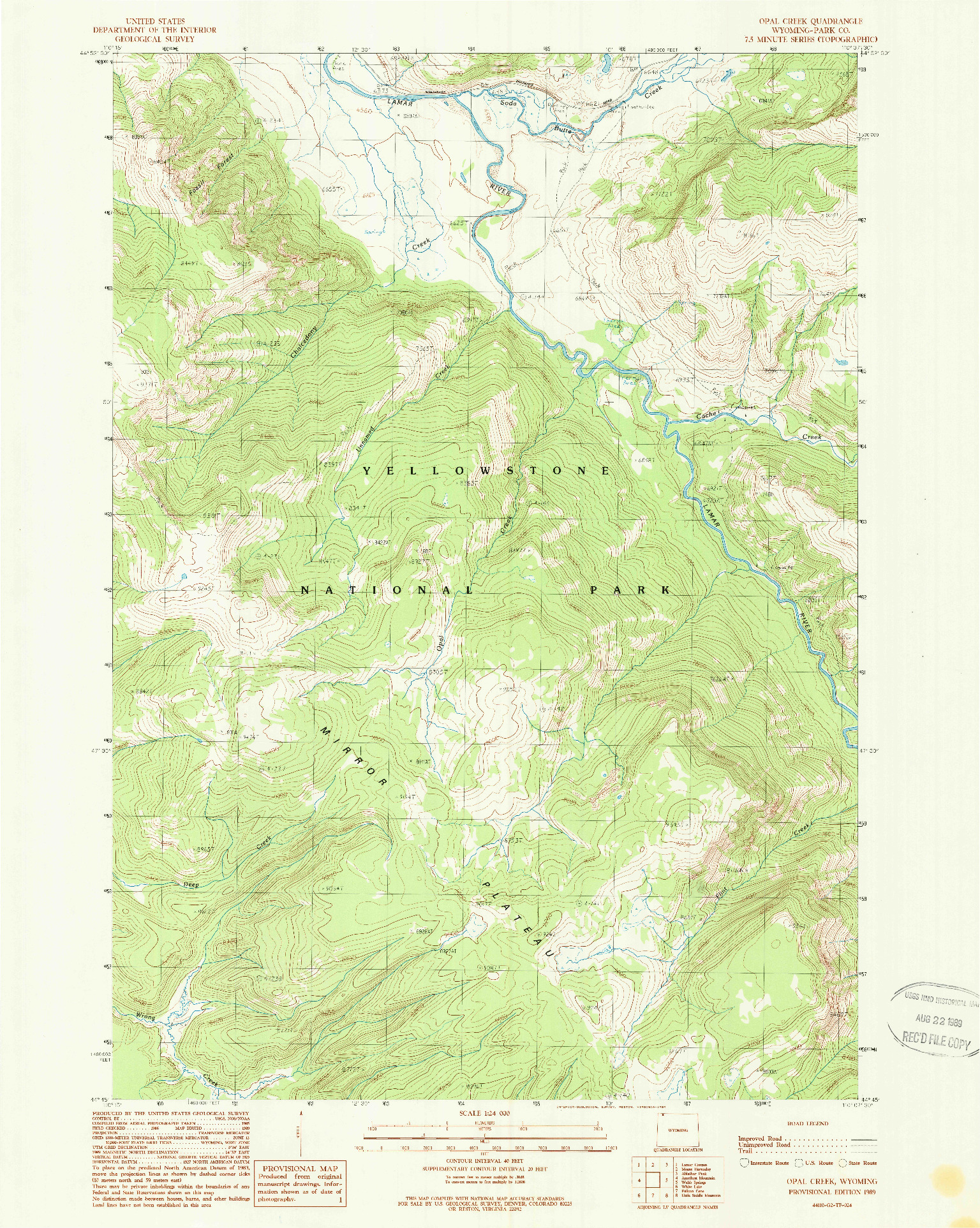 USGS 1:24000-SCALE QUADRANGLE FOR OPAL CREEK, WY 1989