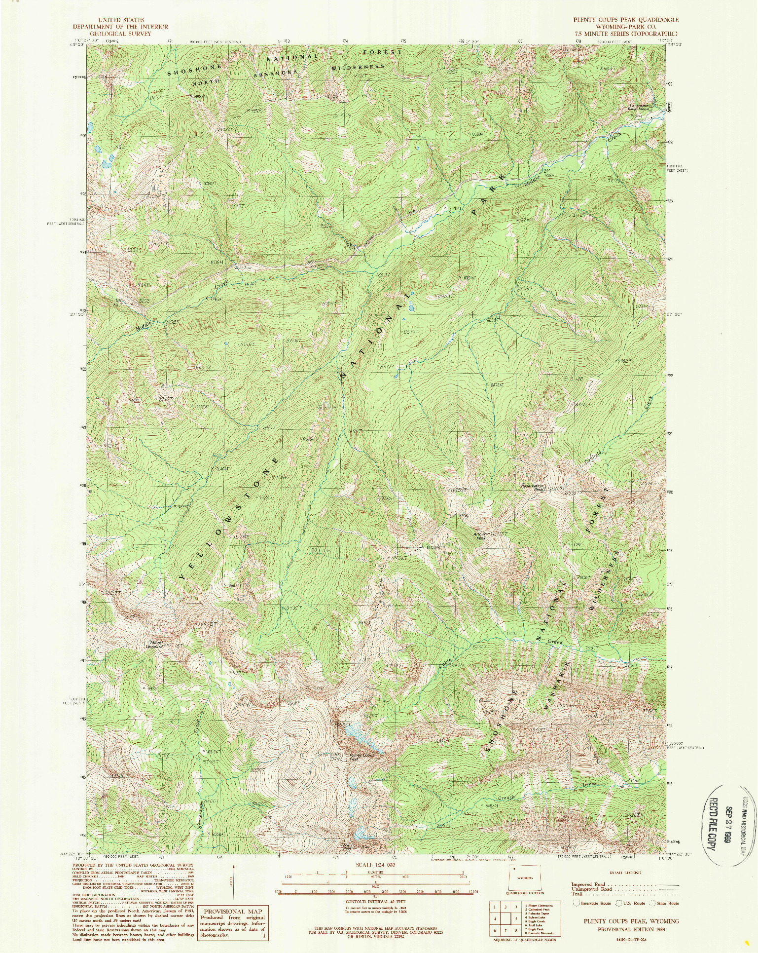 USGS 1:24000-SCALE QUADRANGLE FOR PLENTY COUPS PEAK, WY 1989