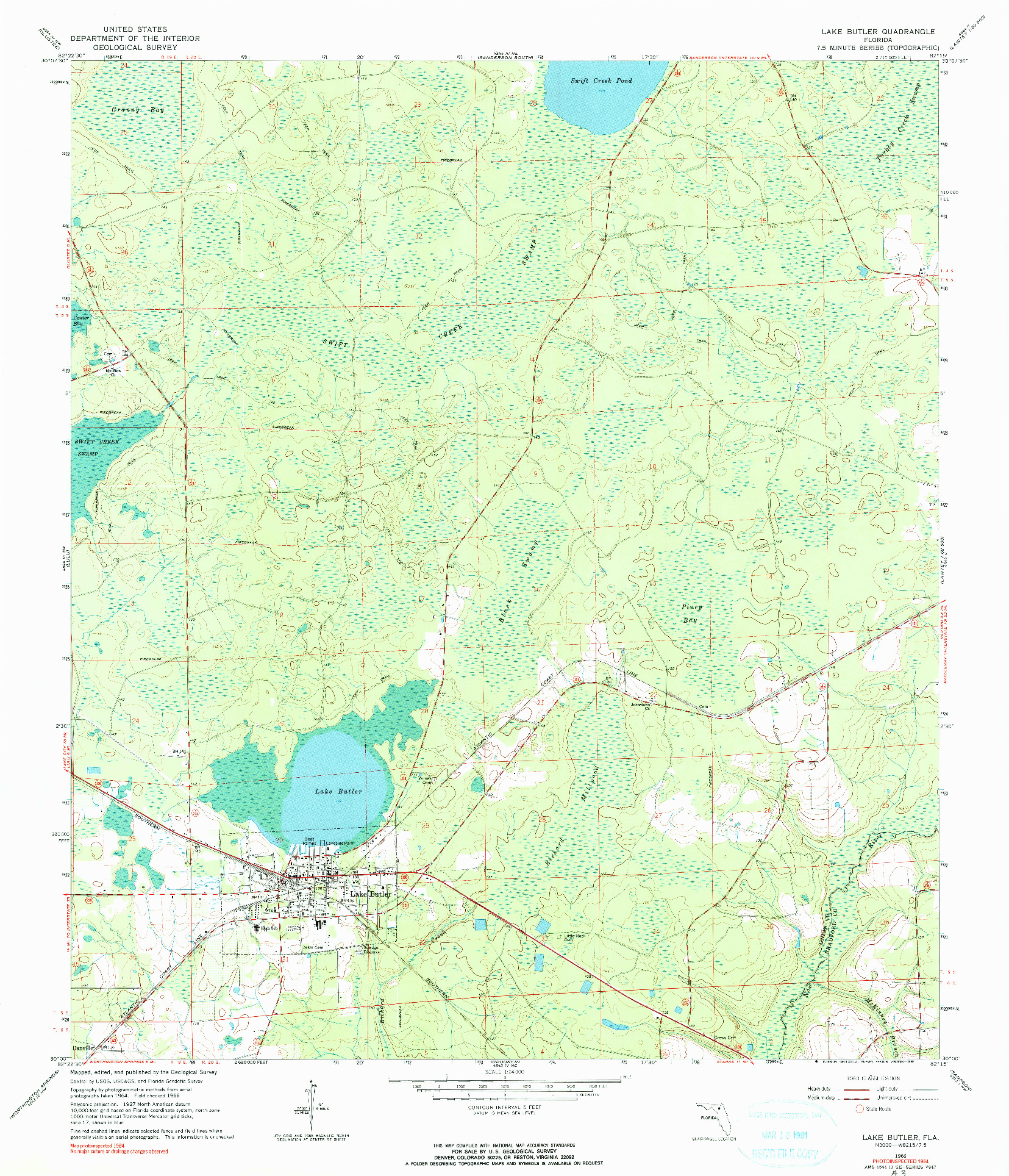 USGS 1:24000-SCALE QUADRANGLE FOR LAKE BUTLER, FL 1966