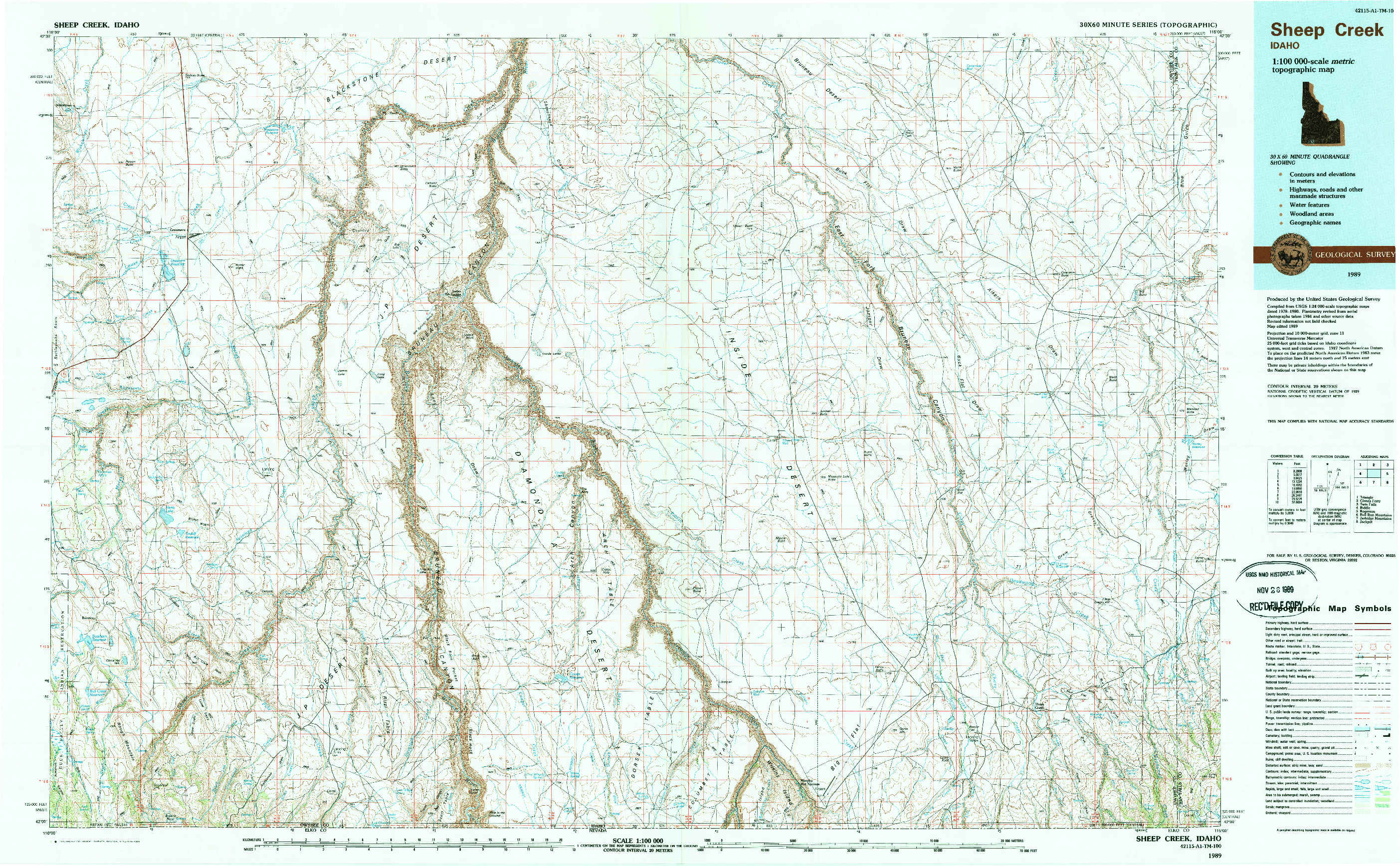 USGS 1:100000-SCALE QUADRANGLE FOR SHEEP CREEK, ID 1989