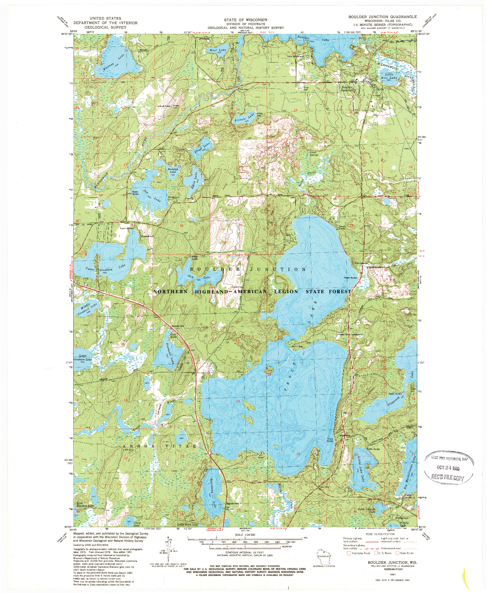 USGS 1:24000-SCALE QUADRANGLE FOR BOULDER JUNCTION, WI 1981