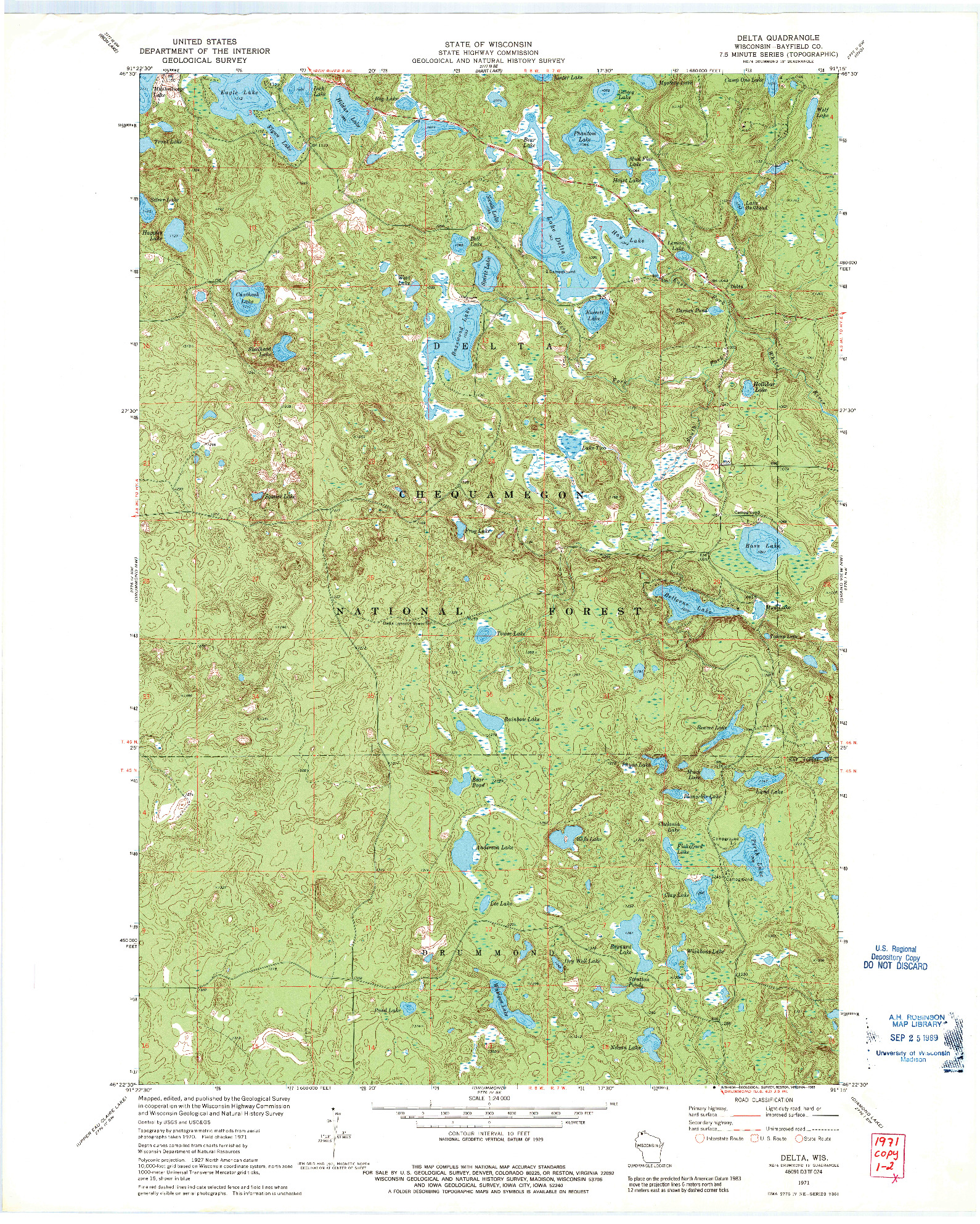 USGS 1:24000-SCALE QUADRANGLE FOR DELTA, WI 1971